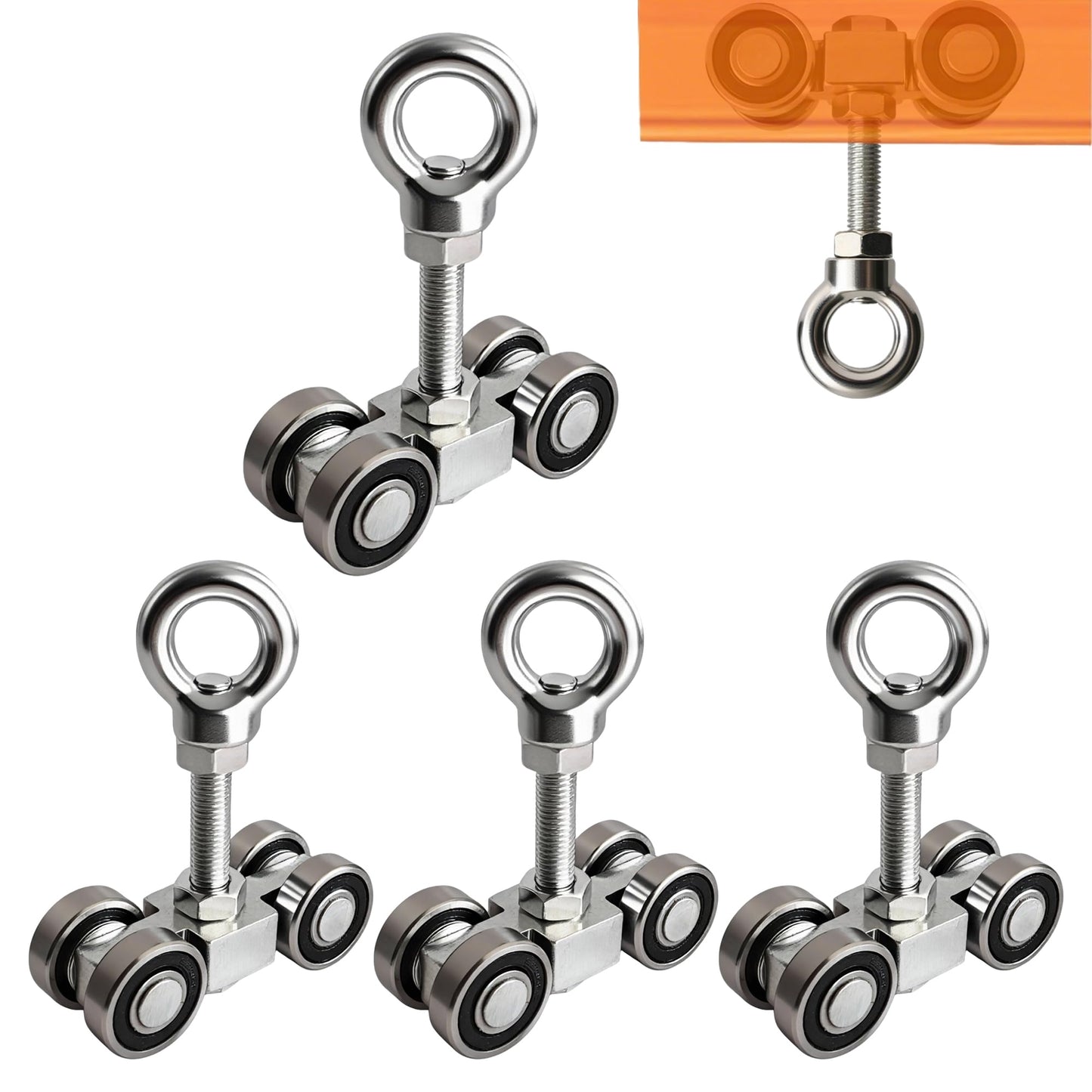 YOVXKAN Trolley Assembly,4 Wheel Silent Trolley Rollers for Use with 1-5/8" Wide and All 1-5/8" or Taller Unistrut Strut Channel (Pack of 4)
