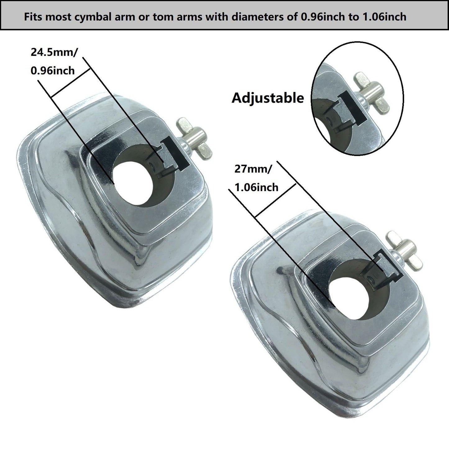 TUOREN Tom Cymbal Holder Clamp Metal Bass Drum Tom Mount Bracket with Plastic Gasket Mounting Screws, 24.5-27mm Diameter Universal Drum Kit Holder Base Plate for Percussion Drum Set