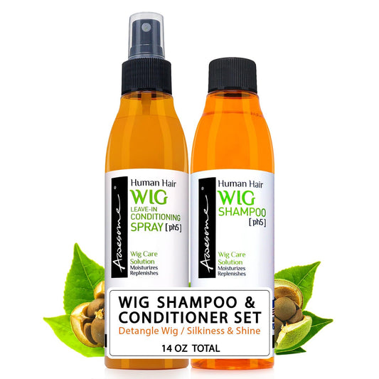 Awesome Human Hair Wig Care Set, Premium Shampoo & Leave in Conditioner, Detangles, Promotes Body & Volume, Silkiness & Shine, Easy Combing, 7 fl oz