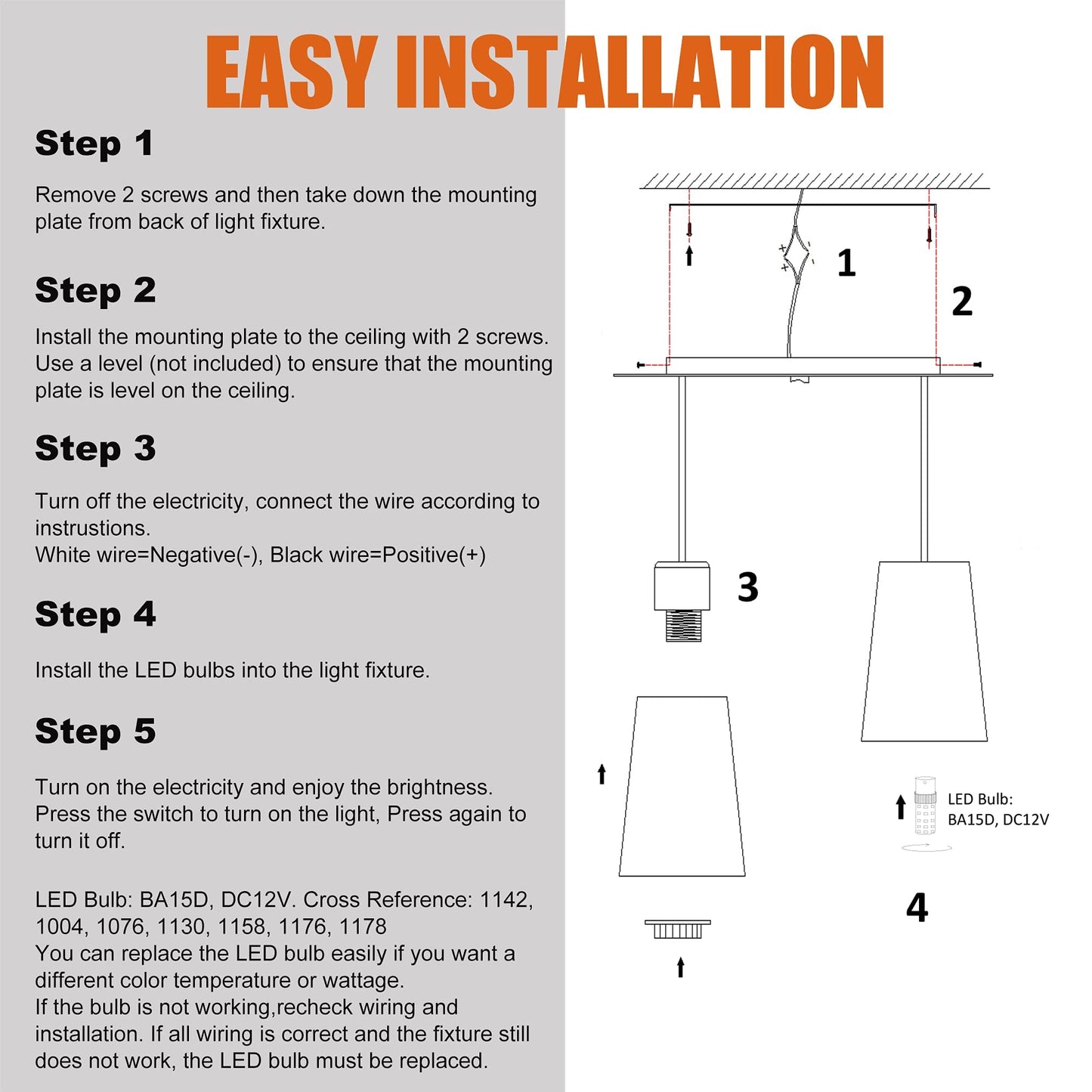 Facon RV Pendent Dining-Room Lamp with 2 Replaceable Bulbs(Included), 12V Interior Light with Switch for RV Motorhome Camper Trailer, Square Brown Fabric Shape