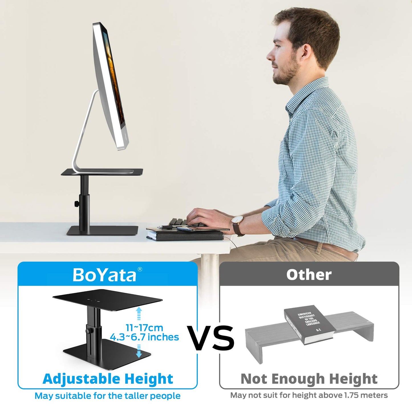 BoYata Monitor Stand, Adjustable Monitor Riser Metal Computer Stand Compatible with TV, PC, Laptop, Computer, iMac, and All Screen Display (Black)
