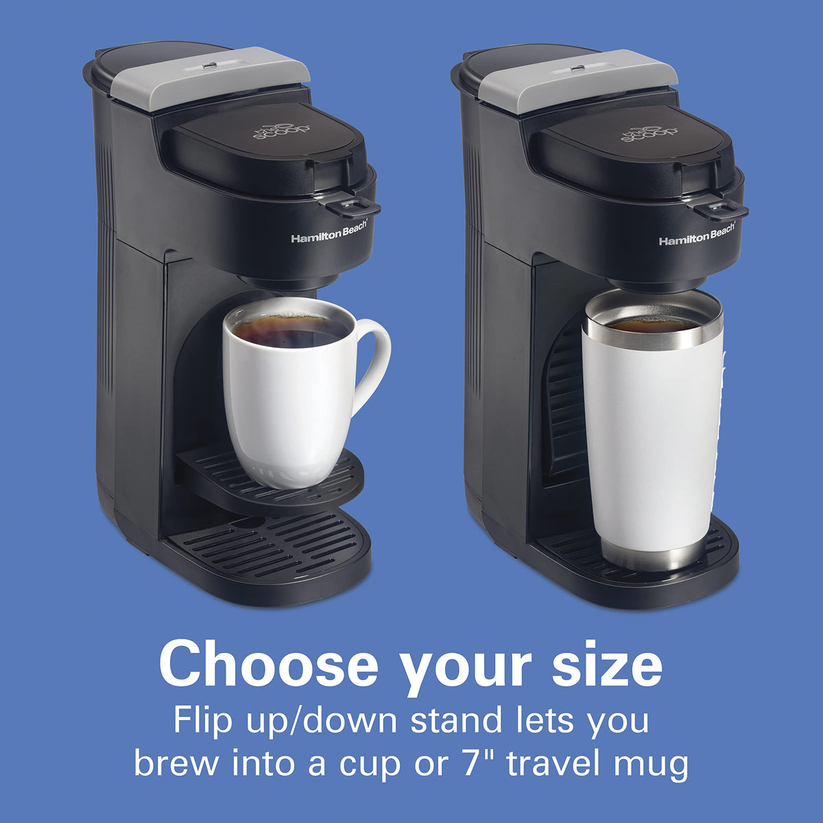 Hamilton Beach The Scoop Single Serve Coffee Maker, No Pods or Paper Filters Needed, Brews 8-14 oz Cups, Reusable Scoop Filter, Auto Shutoff, Black (47620)