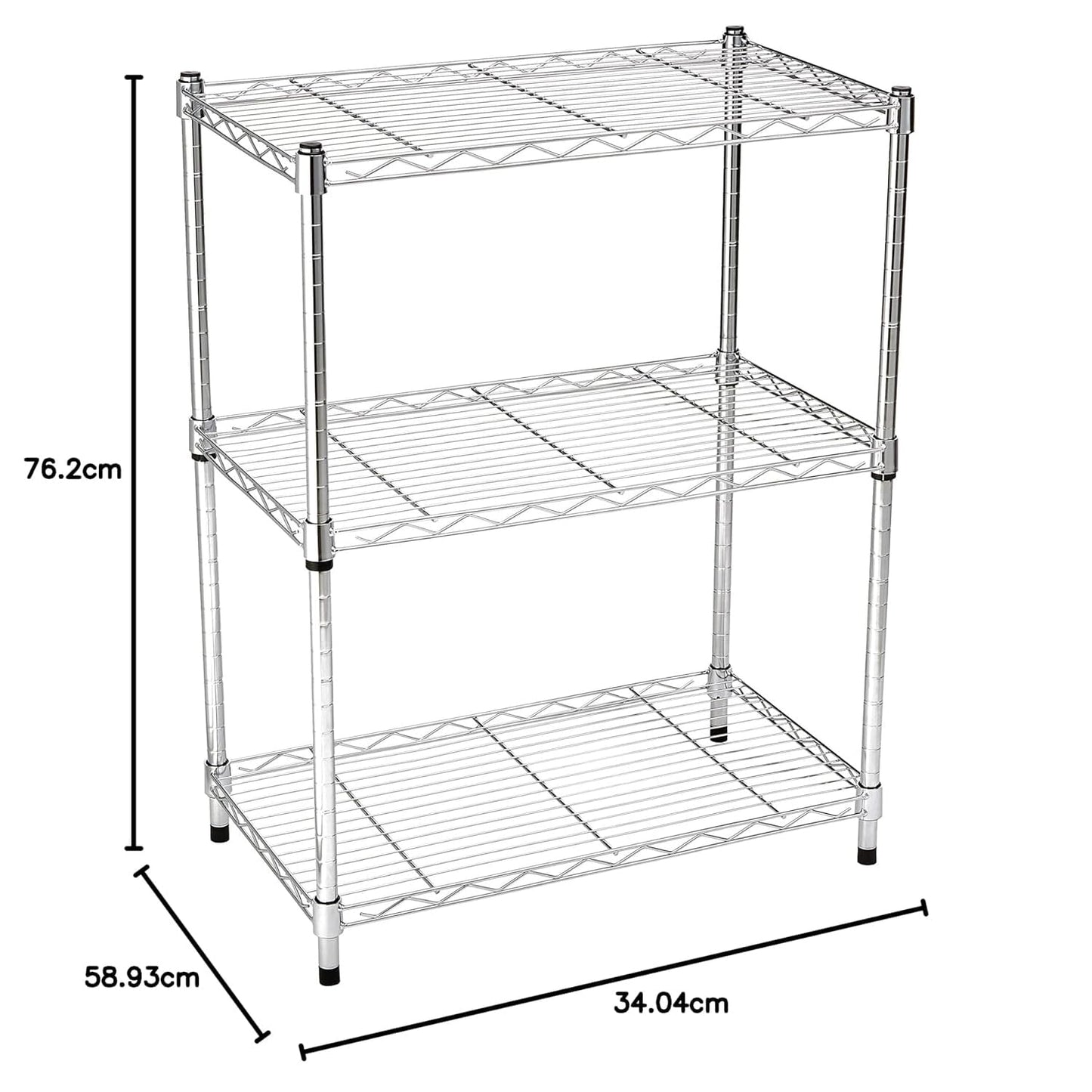 Amazon Basics 3-Shelf Adjustable Heavy Duty Steel Wire Rack Storage Shelving Organizer for Kitchen, Garage, 23.2" L x 13.4" W x 30" H, Chrome