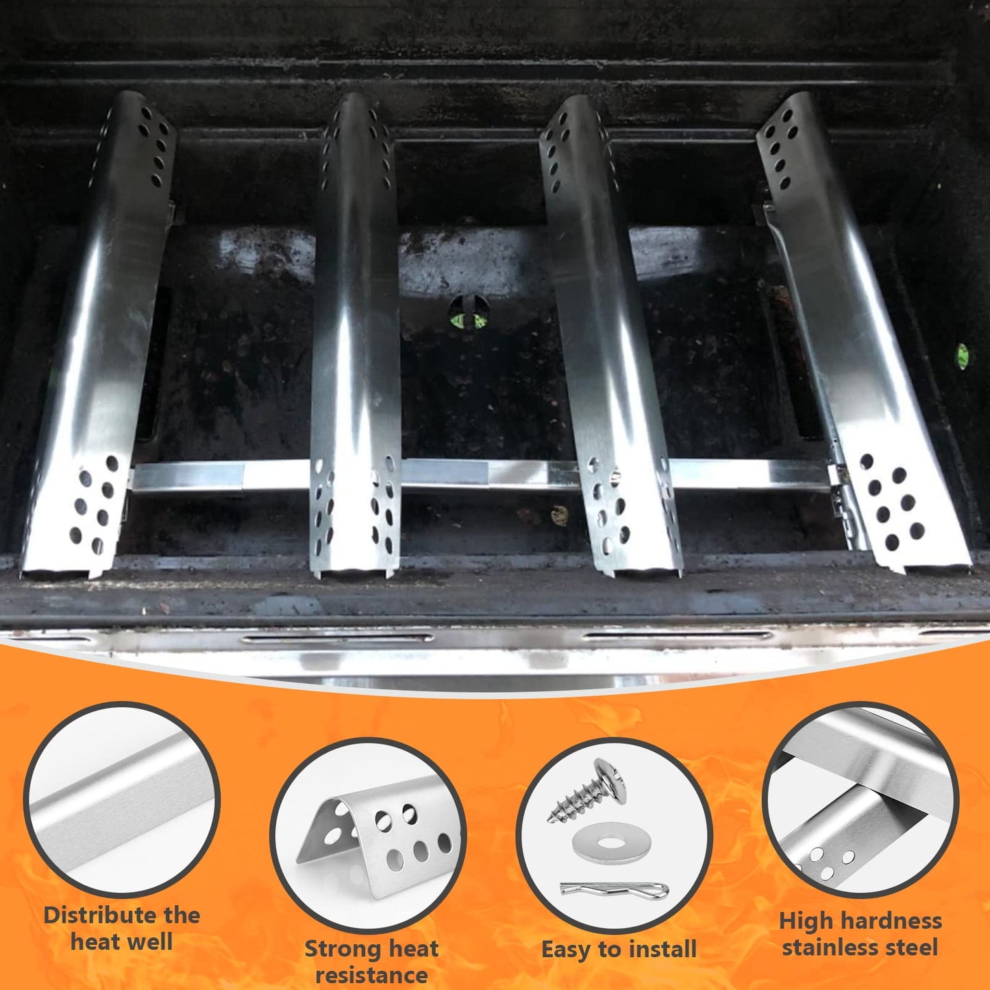 Hisencn Grill Kits for Charbroil Performance 475 4 Burner,Grill Heat Plate, Burner, Crossover Tube for Charbroil 463347017, 463361017, 463673017, 463376217, 463342119, 463376018P2, G470-0004-w1 Grill