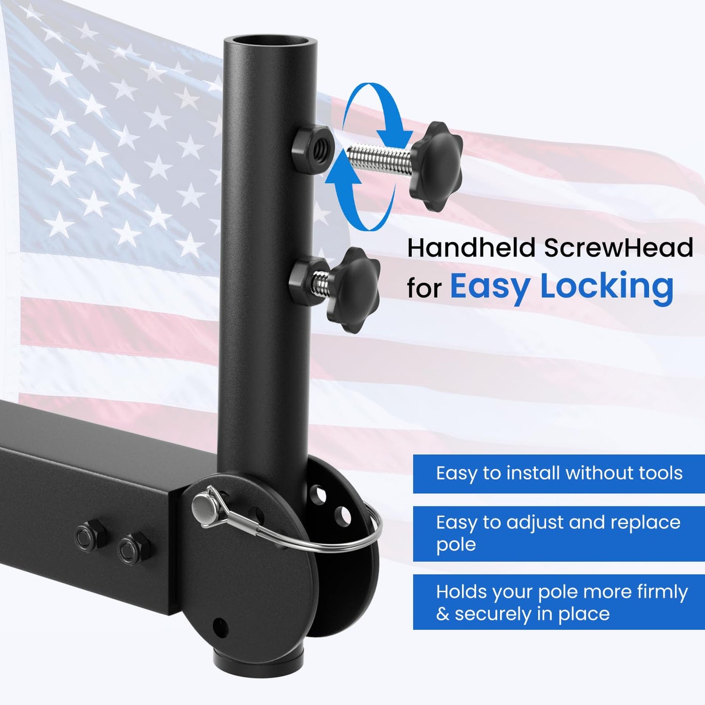 Adjustable Angle Trailer Hitch Flagpole Mount| All Metal Durable,Universal Flag Mount Fits Standard 2" Trailer Hitch, Compatible with Pickup, Truck, SUV, RV, Jeep, Camper Trailer