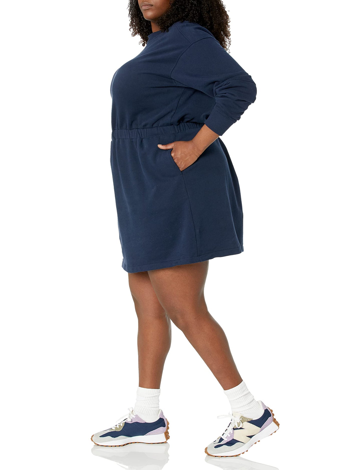 Amazon Essentials Women's Waisted Sweatshirt Dress (Available in Plus Size), Navy, Small
