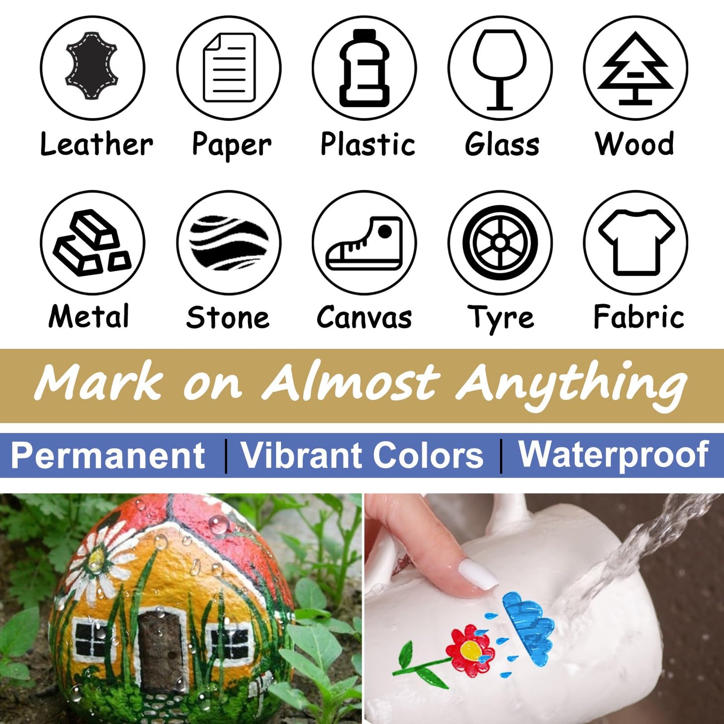 Overseas Green Acrylic Paint Markers Pens Set - 24 Pack Acrylic Permanent Markers, Water-Based, Quick Drying, Waterproof, Medium Tip Paint Pens for Rock, Wood, Plastic, Metal, Canvas, Glass, Fabric