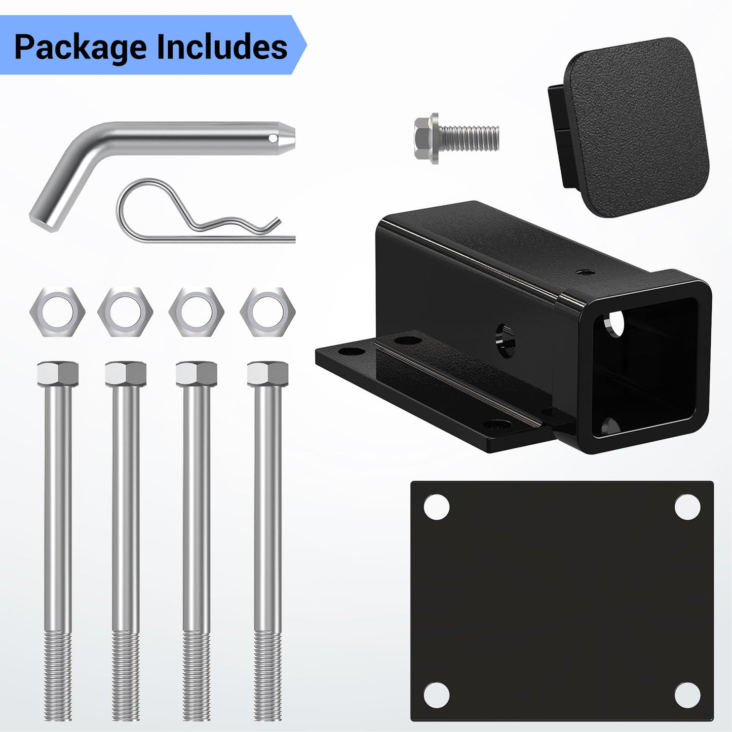 Ohuhu RV Bumper Hitch Receiver Adapter, Bolt-on 2" Receiver for 4" to 4.5" Beam with Hitch Bin and Cover, 200Lbs Tongue Weight Capacity, Fits Trailer, Bike Rack, Cargo Carrier and Other Accessories