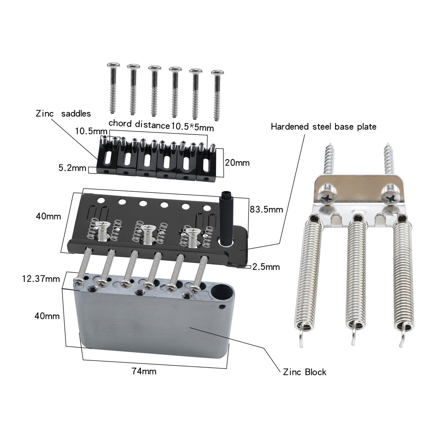 OVSAL 10.5mm Electric Guitar Bridge Black 6 Point tremolo bridge Zinc Alloy Block Saddles Stainless Steel Plate Electric Guitar Bridge 6 String Start