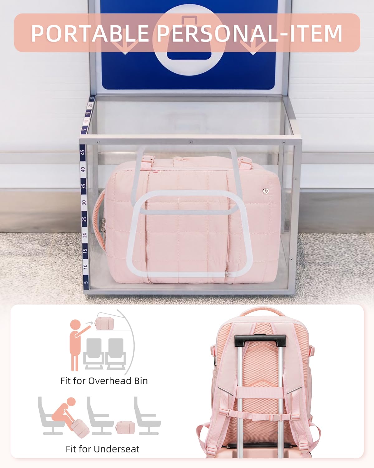 WESTBRONCO Travel Laptop Backpack for Women 17 inch Travel Backpack Carry on Flight Approved Puffy Travel Weekender Bags, Pink, Travel Laptop Backpack