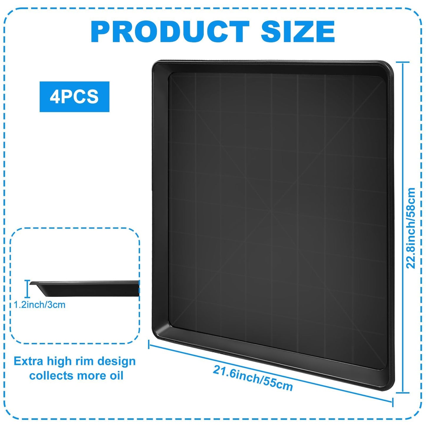 4 Pack Large Oil Drain Pan - 21.6" x 22.8" x 1.2" Oil Change Drain Pan Auto Oil Drip Pan for Under Car Mini Fridge Drip Tray for Mini Fridges Air Conditioners Machinery Oil Catch Pan Replacement Tray