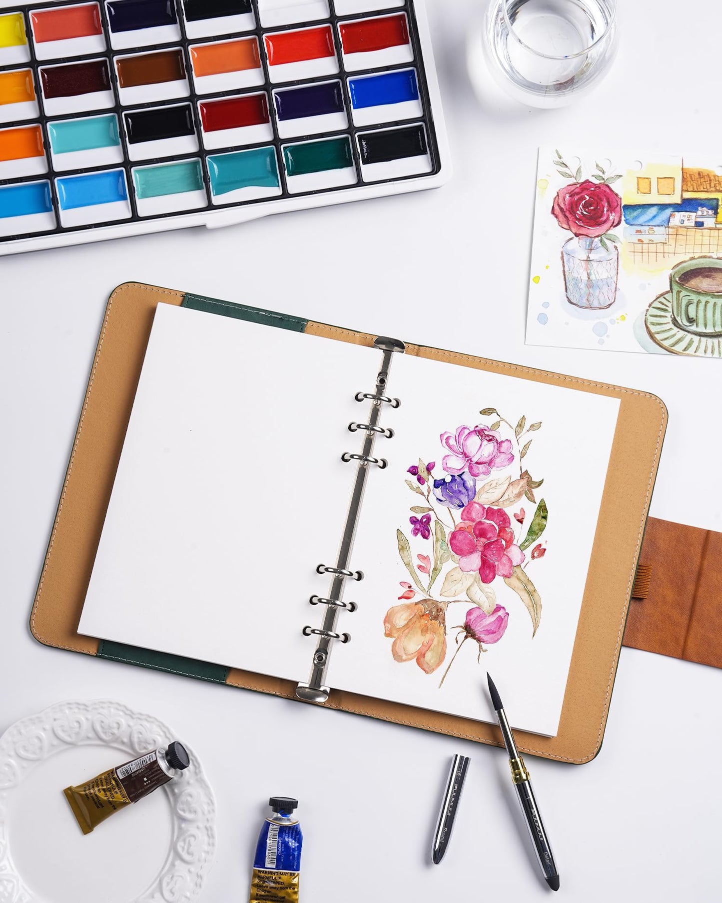 Fuumuui Watercolour Journal 6.5"x9.1", 100% Cotton Watercolour Paper Pad 140LB/300GSM, Cold Pressed 20 Sheets Travel Watercolor Sketchbook with Travel Brush for Art Painting, Drawing, Mixed Media