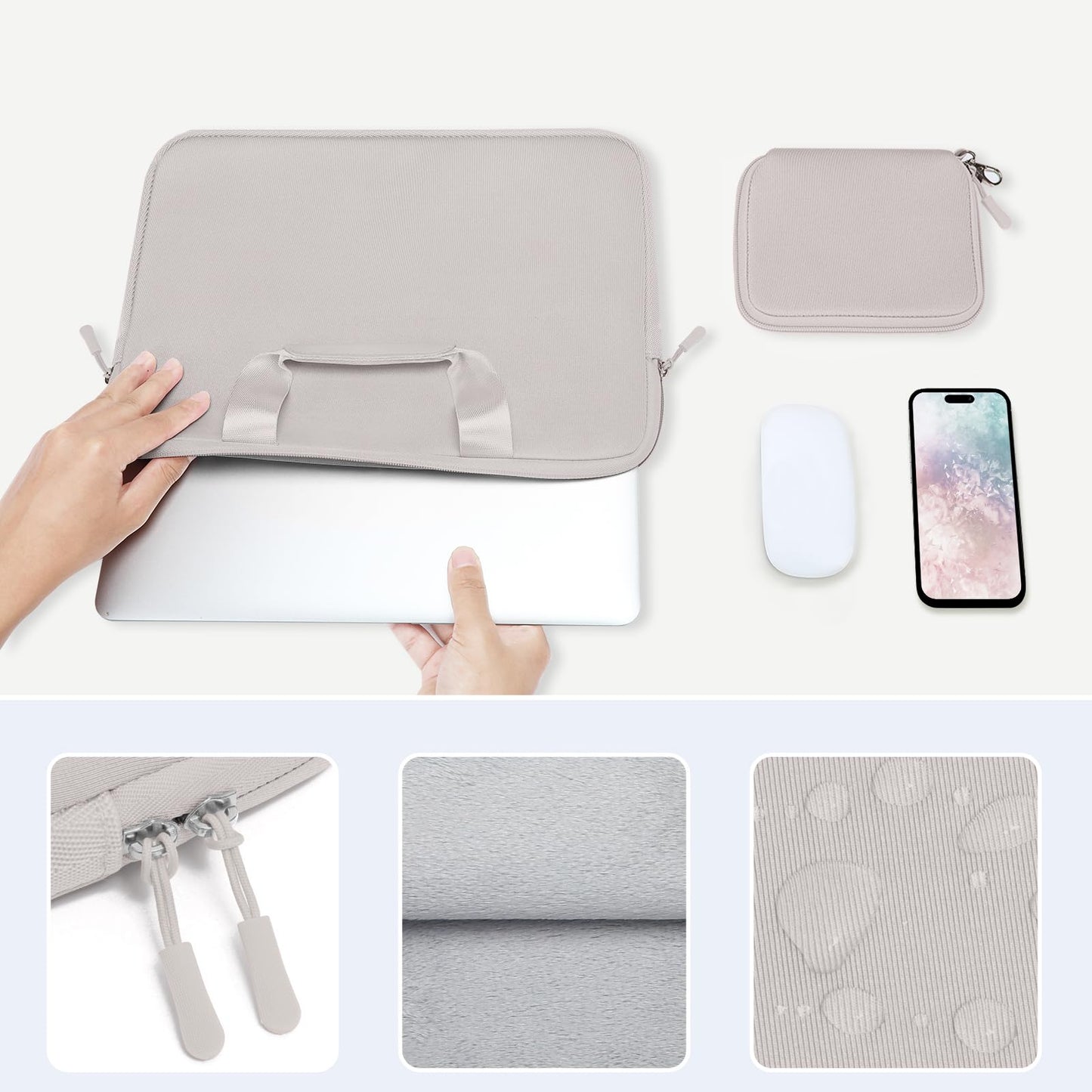 MOSISO Laptop Case 16 inch, 15-15.6 inch Laptop Sleeve Bag Compatible with MacBook Pro 16, HP Acer Dell Lenovo ASUS, Neoprene Carrying Computer Bag with Handle&Detachable Small Case, Stone Gray