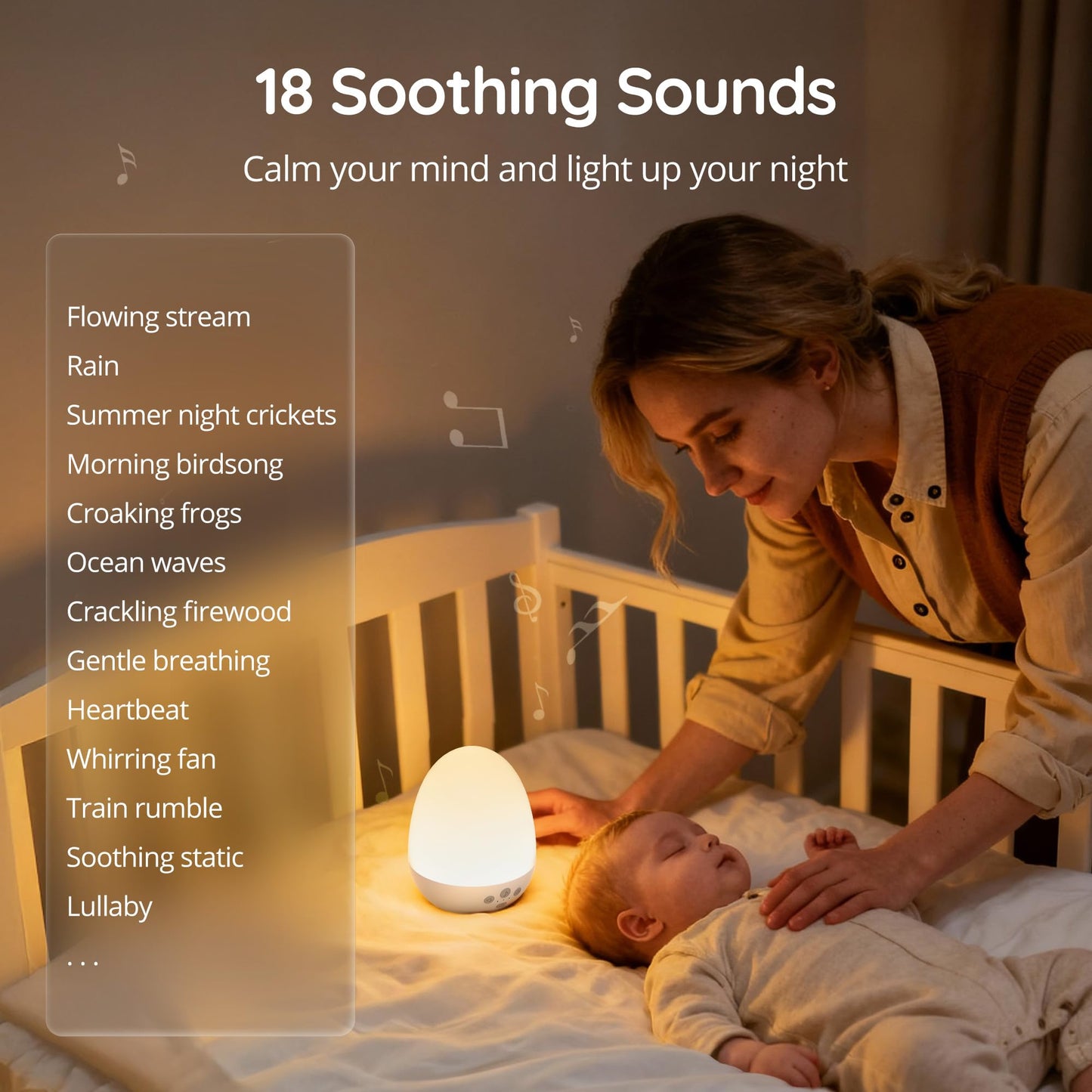 JolyWell Baby Night Lights for Kids, Rechargeable Portable Egg Light, Stepless Dimming, 3 Color Temperatures, 18 Sleep White Noise, RGB Mood Lighting, Touch Control, Timer & Stable Charging Pad
