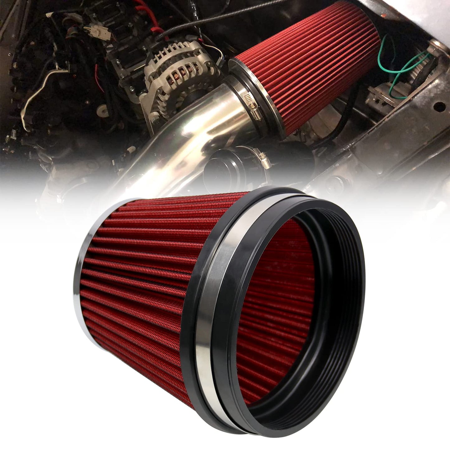 RYANSTAR RACING Tapered Cone Closed-Top Washable Clamp-On Dry Air Filter Short 155mm 152mm 6" High Flow Round