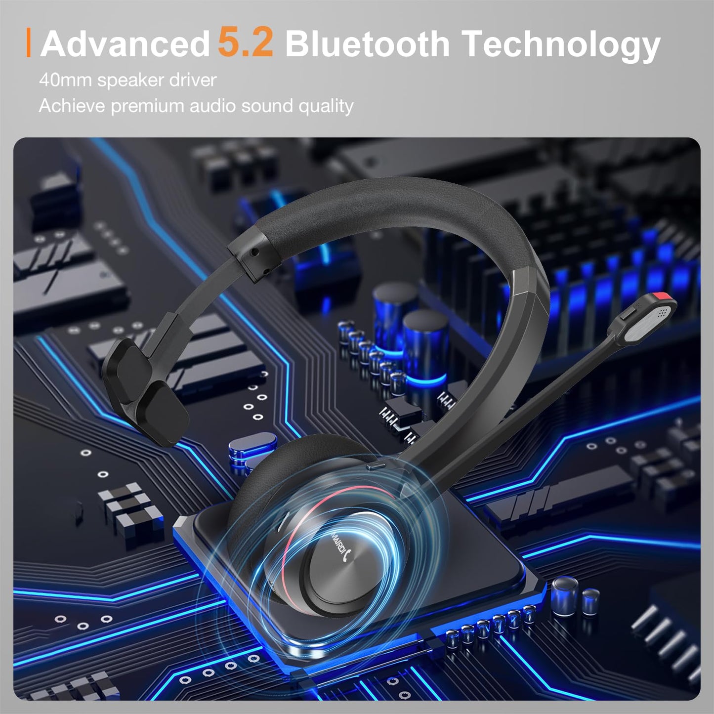 MAIRDI Bluetooth Headset with Microphone for PC, in-Built Bluetooth Dongle for Computer, Wireless Headset with Mic Mute for Work Office CallCenter Telephone Microsoft Teams Conference
