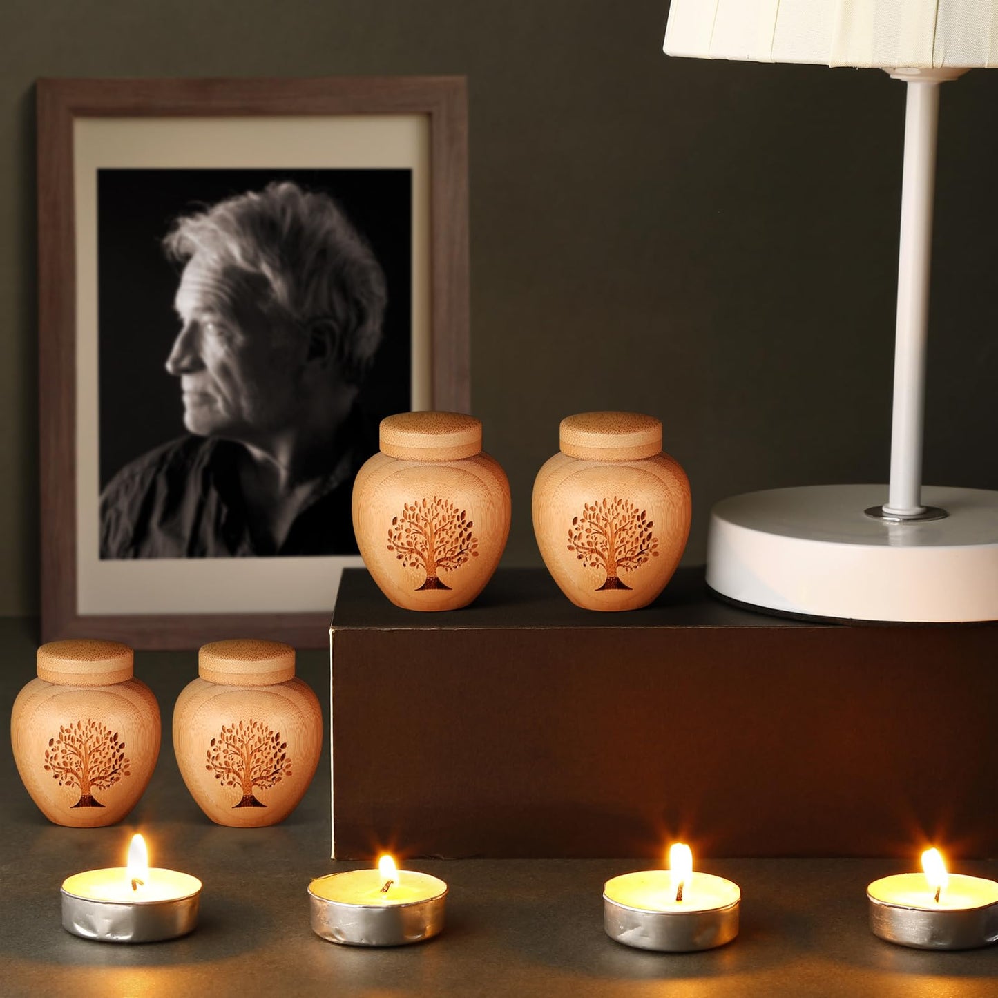 Small Keepsake Urns for Human Ashes Set of 4,Mini Urns for Ashes Made of Bamboo with Tree of Life Pattern Engraved,Small Cremation Urns for Human Ashes Adult Male Female