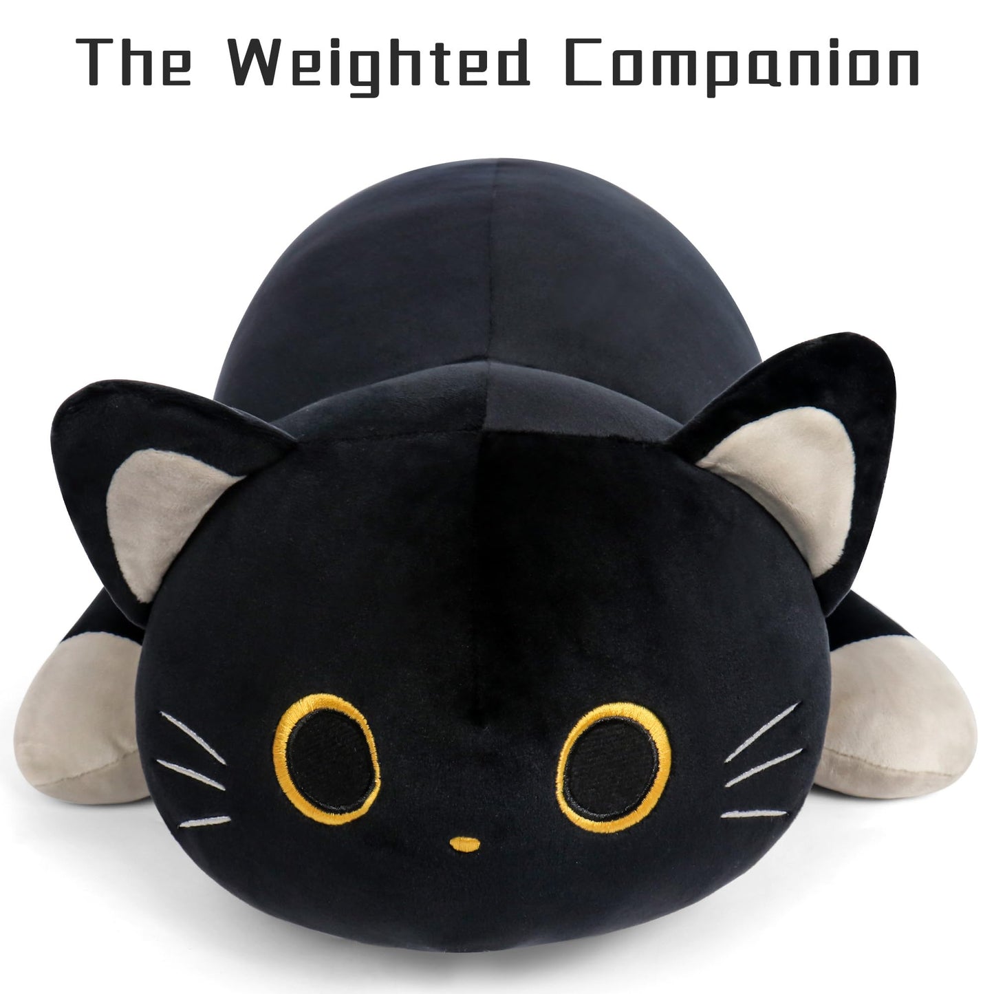 24" Black Cat Plush Weighted Stuffed Animals, 4.2lbs Weighted Black Cat Pillow Giant Cat Stuffed Animal Cuddle Plushies Gift for Kids Adults