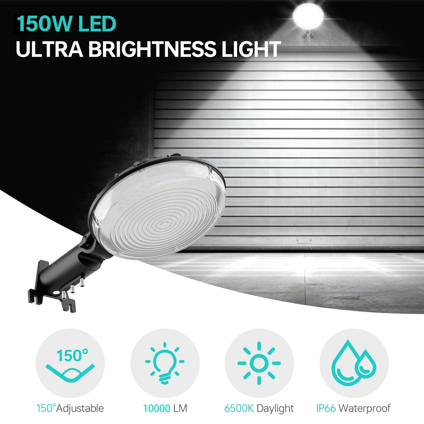 LED Barn Light, 150W Dusk to Dawn LED Outdoor Light with 20000LM 6500K Daylight, IP66 Waterproof Security Exterior Street Light with 150°Adjustable Angle, Ultra-Bright & Easy to Install