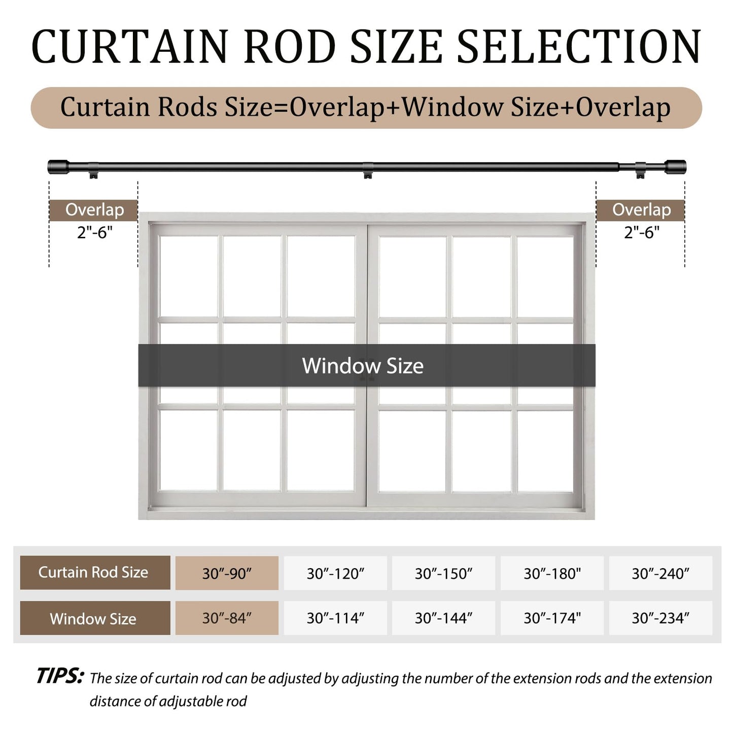 2 pack 1 Inch Diameter Curtain Rod for Windows 84-120 Inch Extra Long Matte Black Curtain Rods with Brackets Adjustable Pole Heavy Duty Curtains Rod for Patio Kitchen Bedroom Living Room Outdoor
