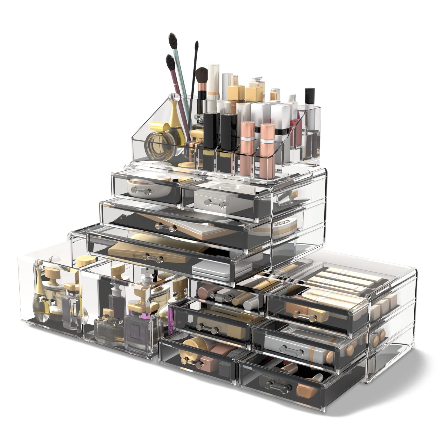 Readaeer Makeup Cosmetic Organizer Storage Drawers Display Boxes Case 12 Drawers （Clear）