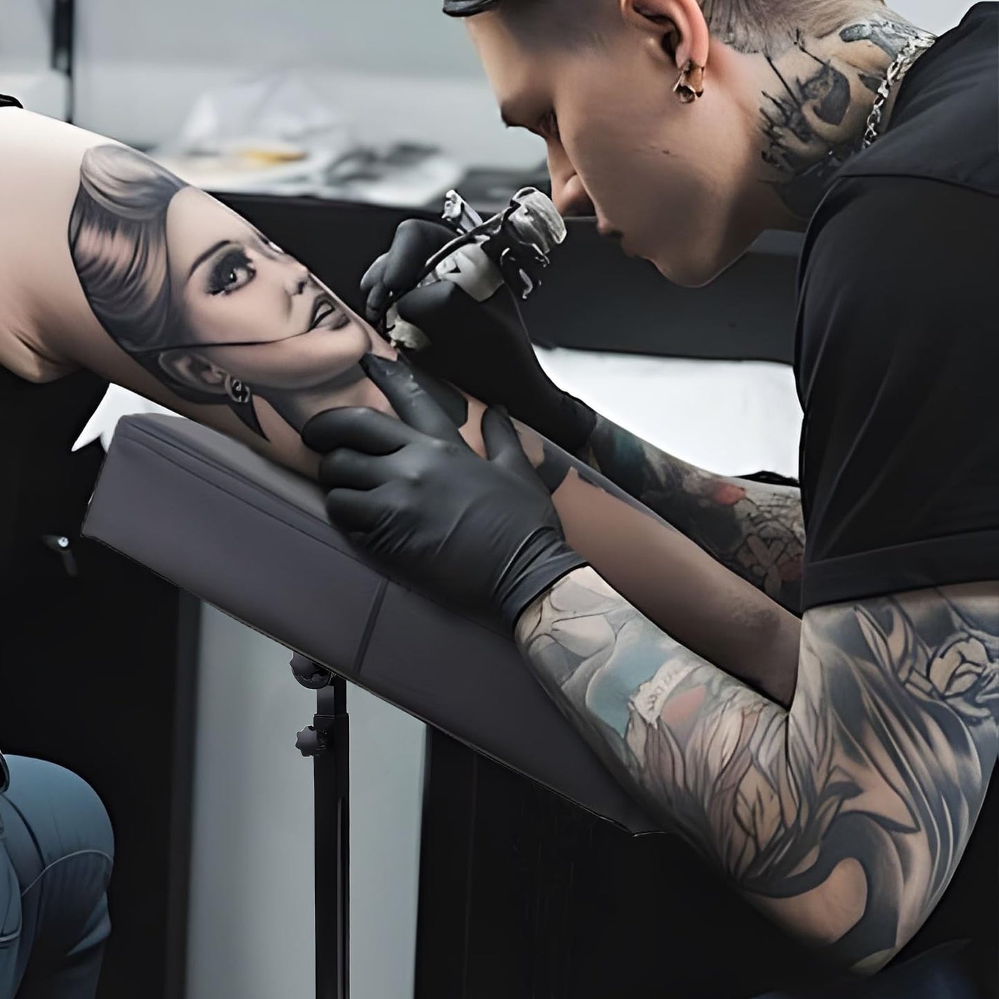 ASDJAKZP Tattoo Arm Rest, Adjustable Height & Angle, Heavy-Duty Iron, Thickened Sponge PU Leather, Black