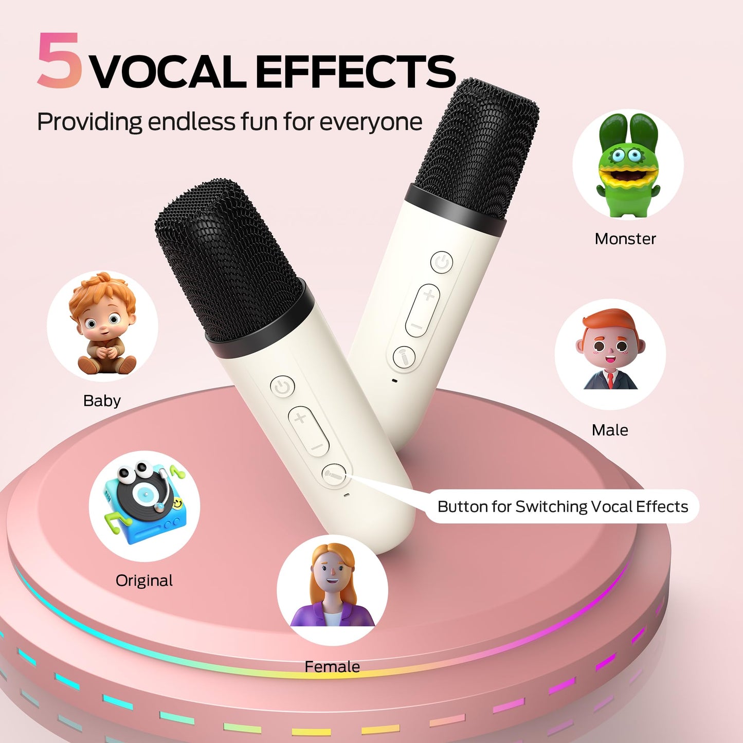 Monster Karaoke Machine for Kids Adults, Portable Bluetooth Speakers with 2 Wireless Microphones and Lights, Christmas Birthday Gifts Toys for Boys Girls 4, 5, 6, 7, 8, 9, 10, 12+ Toddler