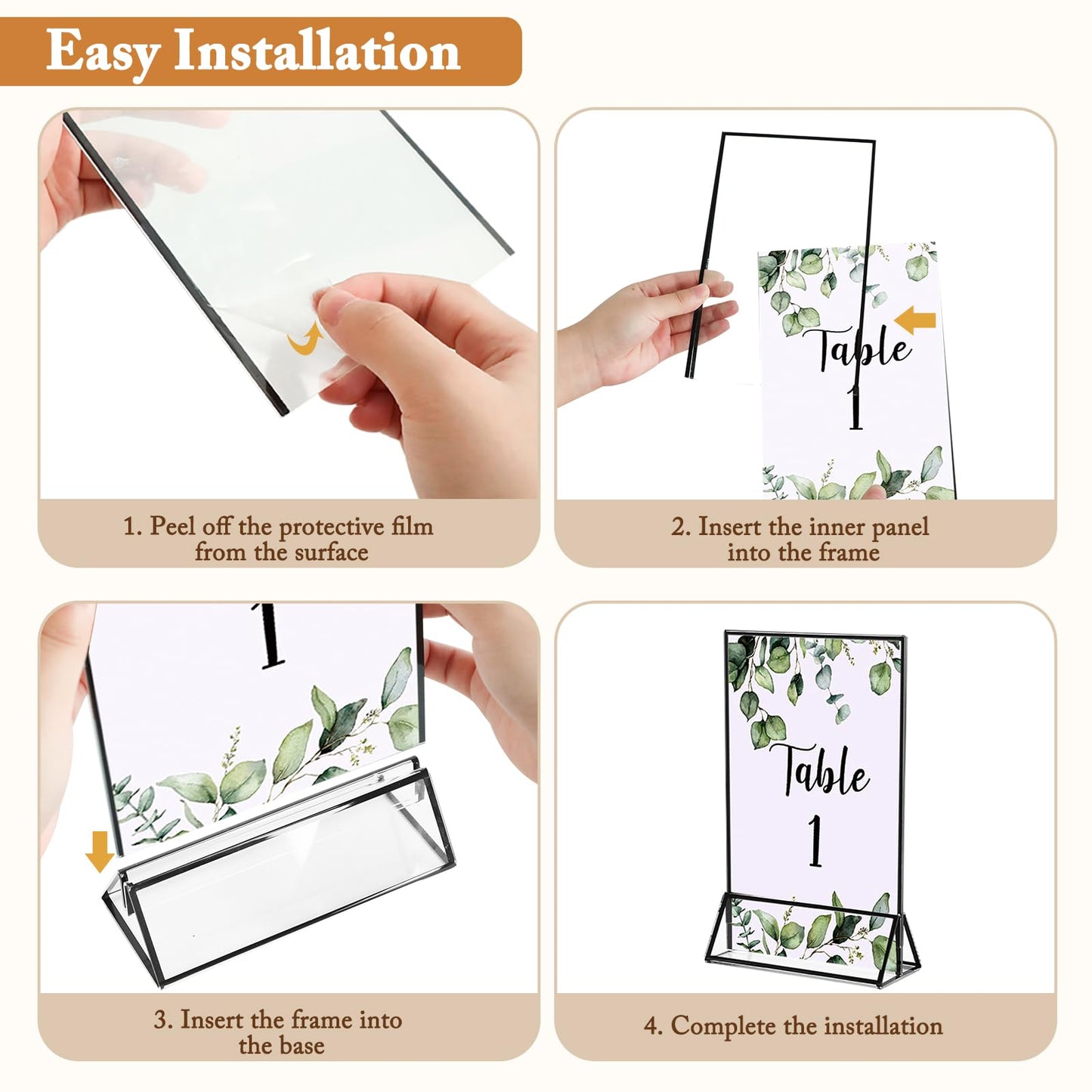Floroom 12 Pack 5x7 Inch Clear Acrylic Sign Holders, Double-Sided Black Display Stand Picture Frames for Table Numbers, Menus, Flyers, Weddings, and Offices