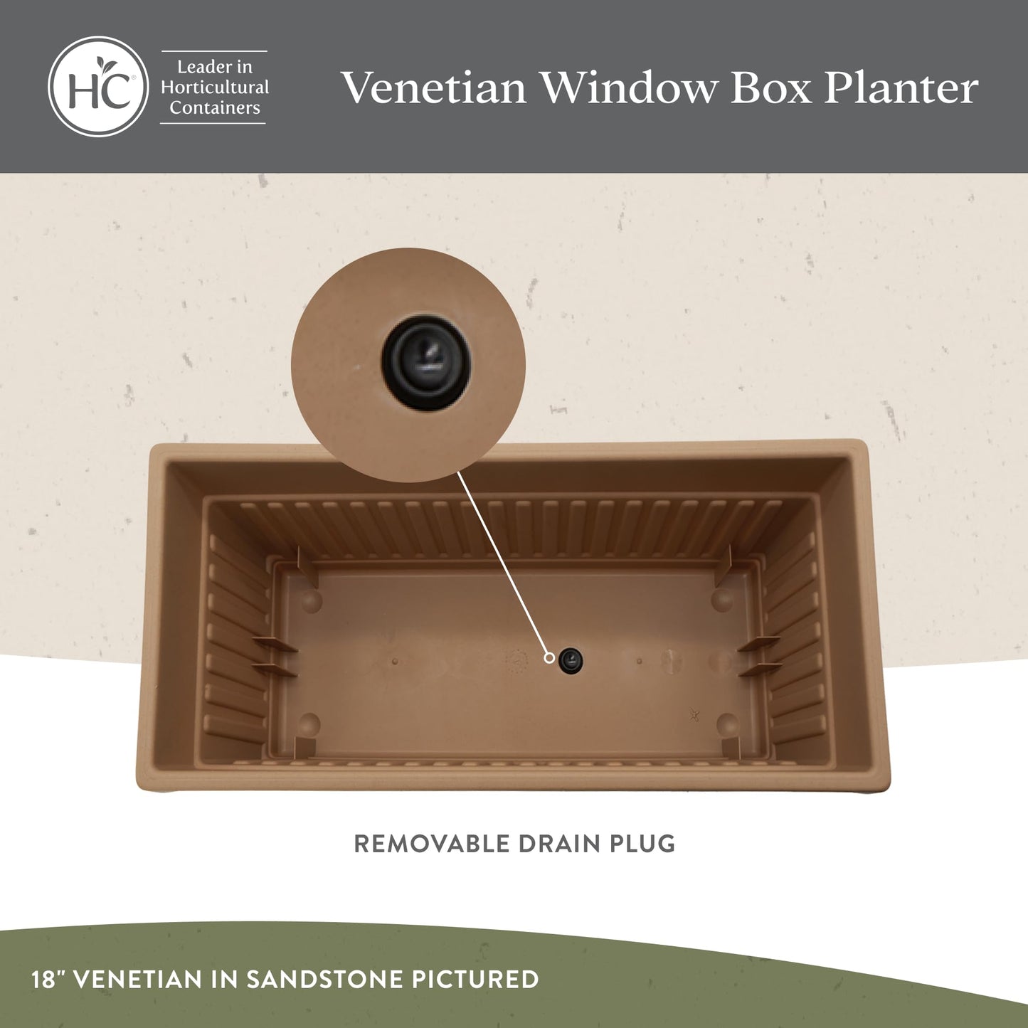 The HC Companies Venetian Window Planter Box w/Drain Plug - Long Planter Box for Windowsills, Balconies & More - Plastic Rectangular Outdoor Planters for Herbs & Flowers (18" Black, Pack of 2)