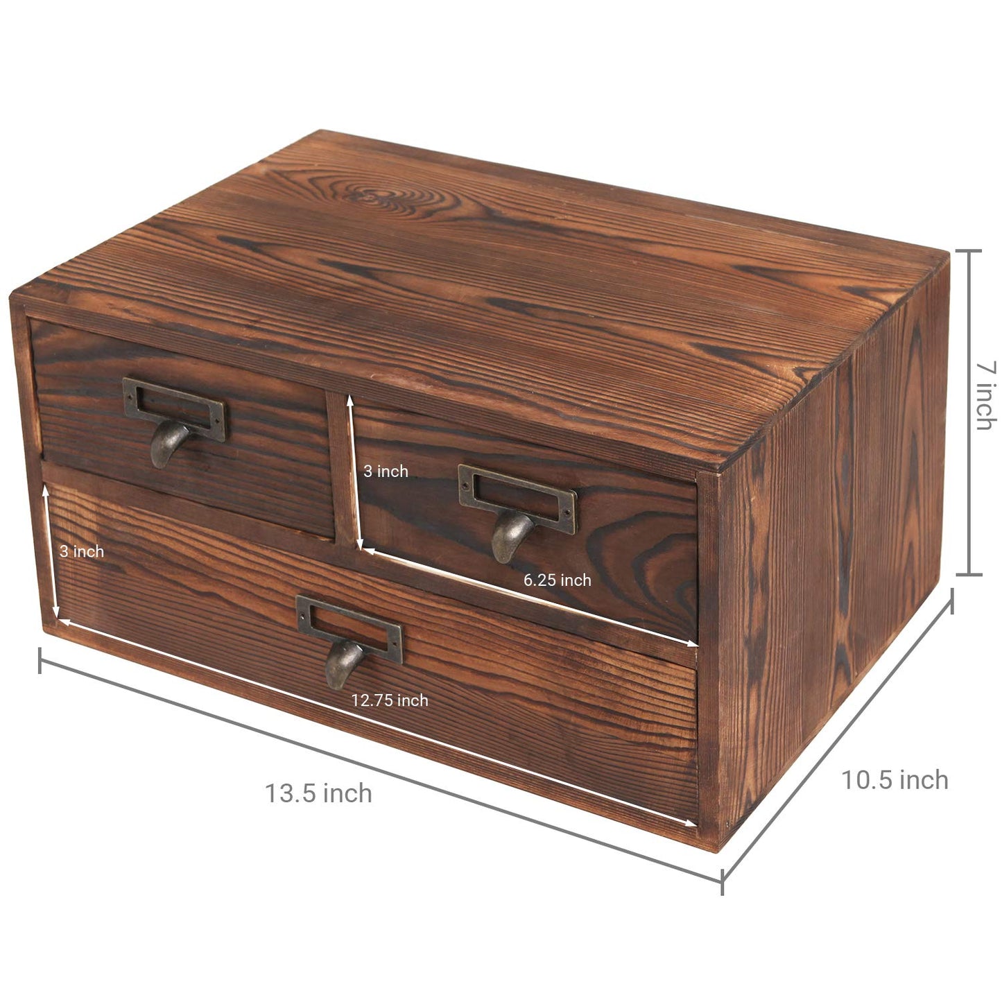 MyGift Small Rustic Dark Brown Wood Office Storage Cabinet/Jewelry Organizer w/ 3 Drawers