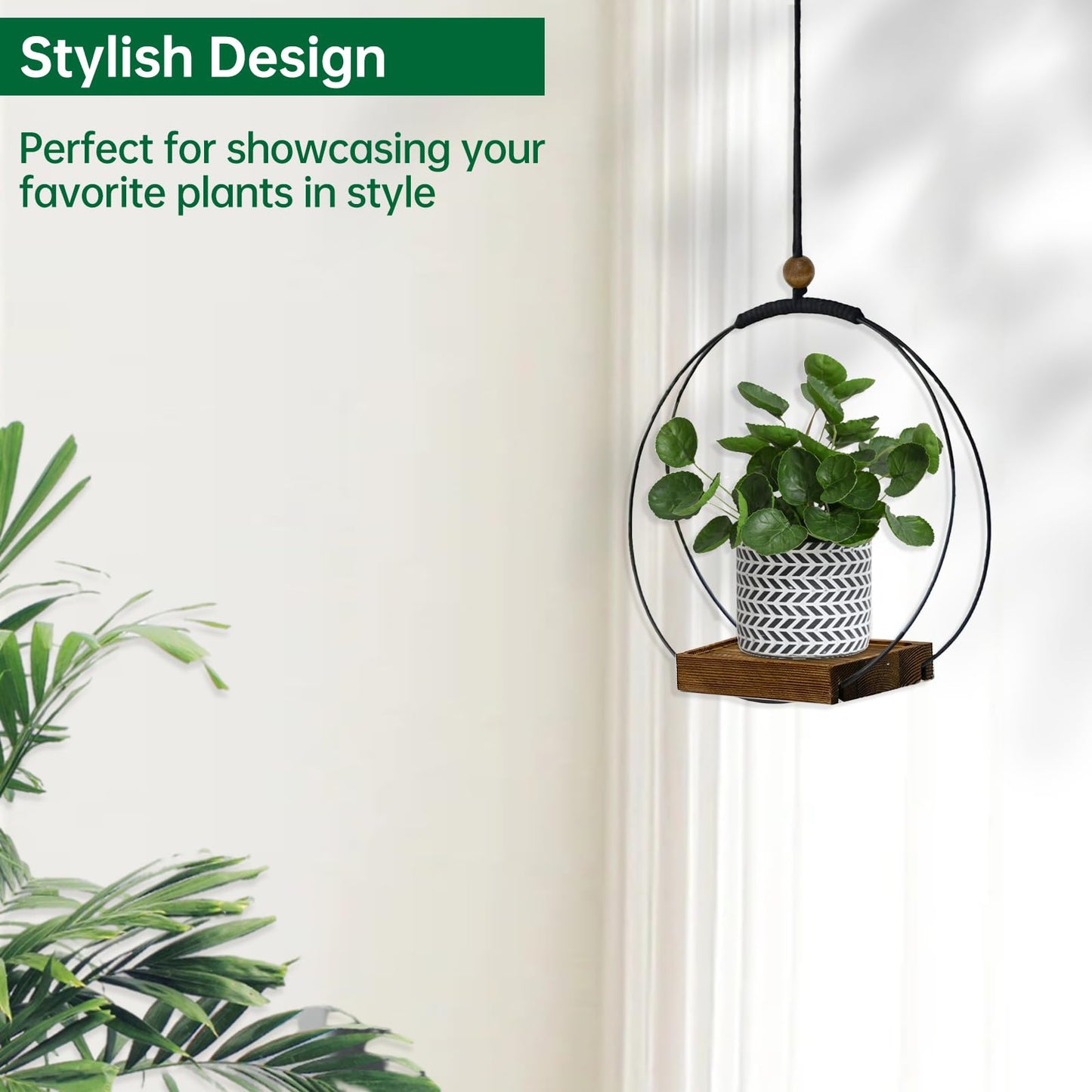 hismocal 4 Pack Hanging Planters for Indoor Plants,Plant Hanger with Sturdy Wood Base,Modern Boho Macrame Plant Hanger,Wall Ceiling Window Stands(Plants/Pots Not Included)