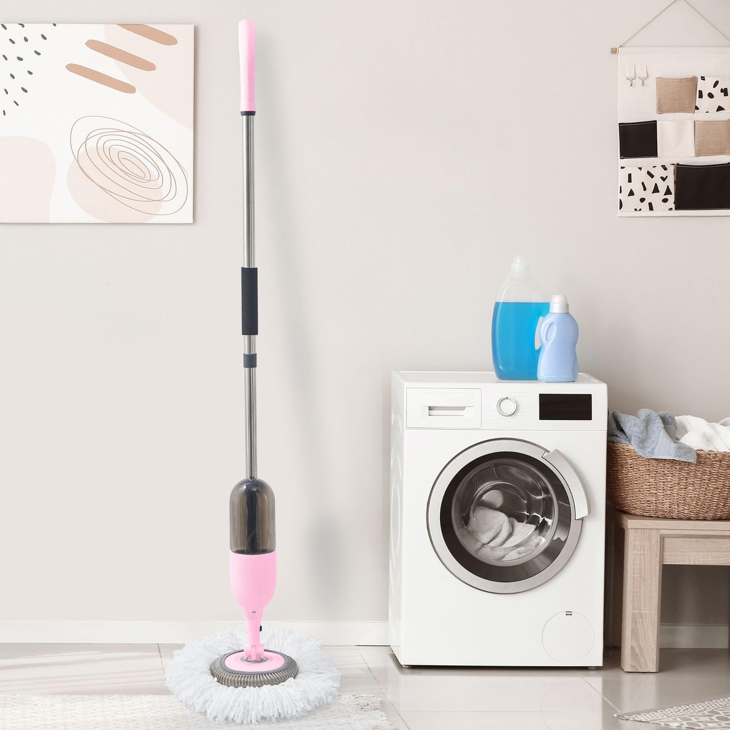 True & Tidy 3-in-1 Multi-Surface Spray Mop Kit with Flat, Round, Squeegee Mop Heads, Refillable Water Bottle, Machine Washable Microfiber Pads for Floor and Glass Cleaning