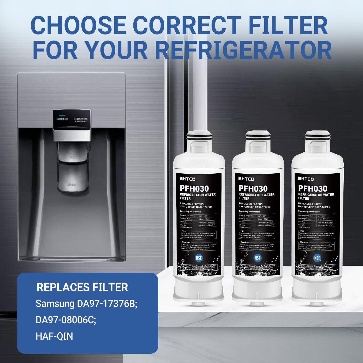 For Samsung RF28R6201SR/ RF28R6241SR/ RF25C5551SR Water Filter RF23B7671SR/ RF32CG5400SR/ RS27T5561SR(/AA) Model Refrigerator Replacement Filters (3 Pcs).