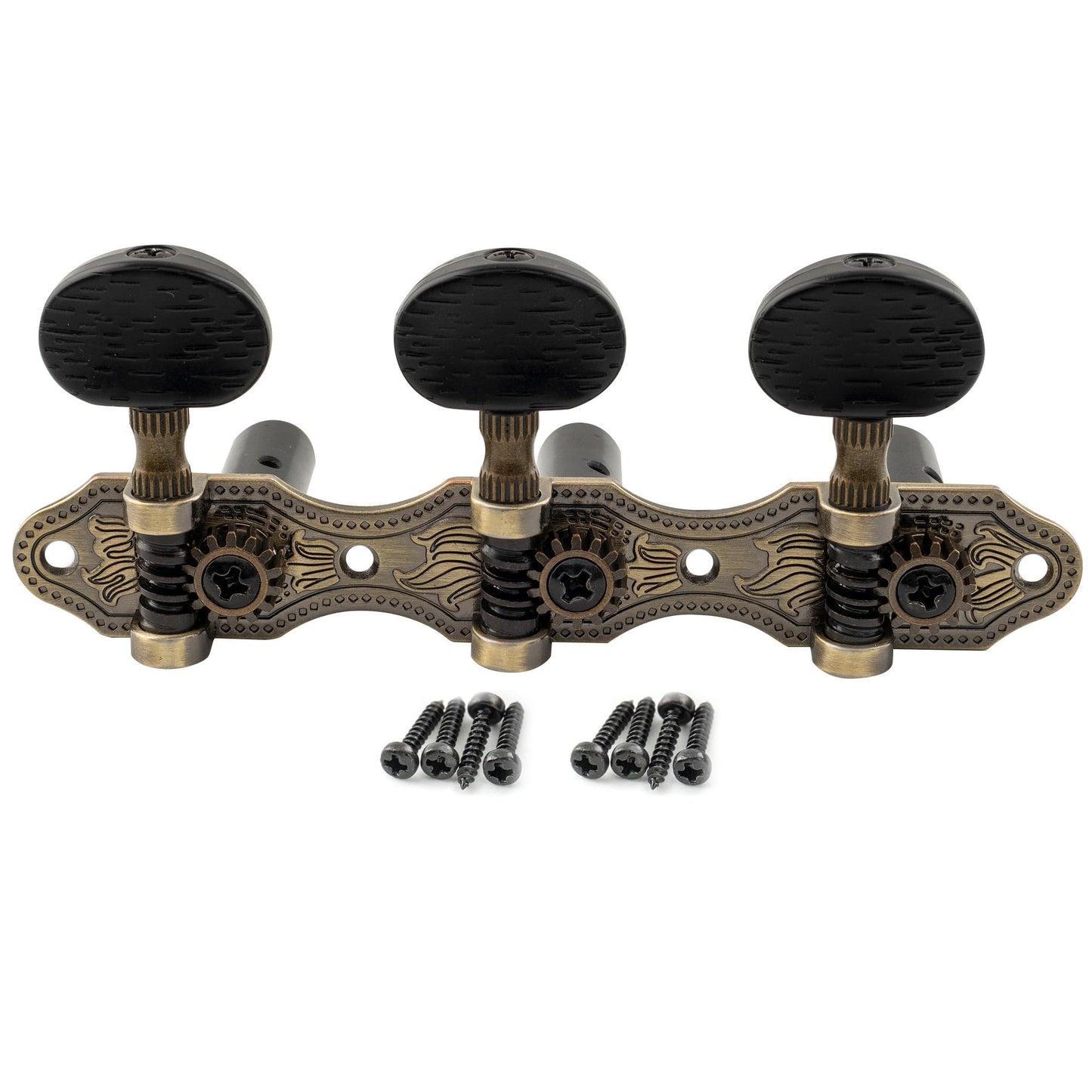 Musiclily Pro 3X3 Baker Style Classical Guitar Tuners Tuning Keys Machine Heads Set, Antique Brass