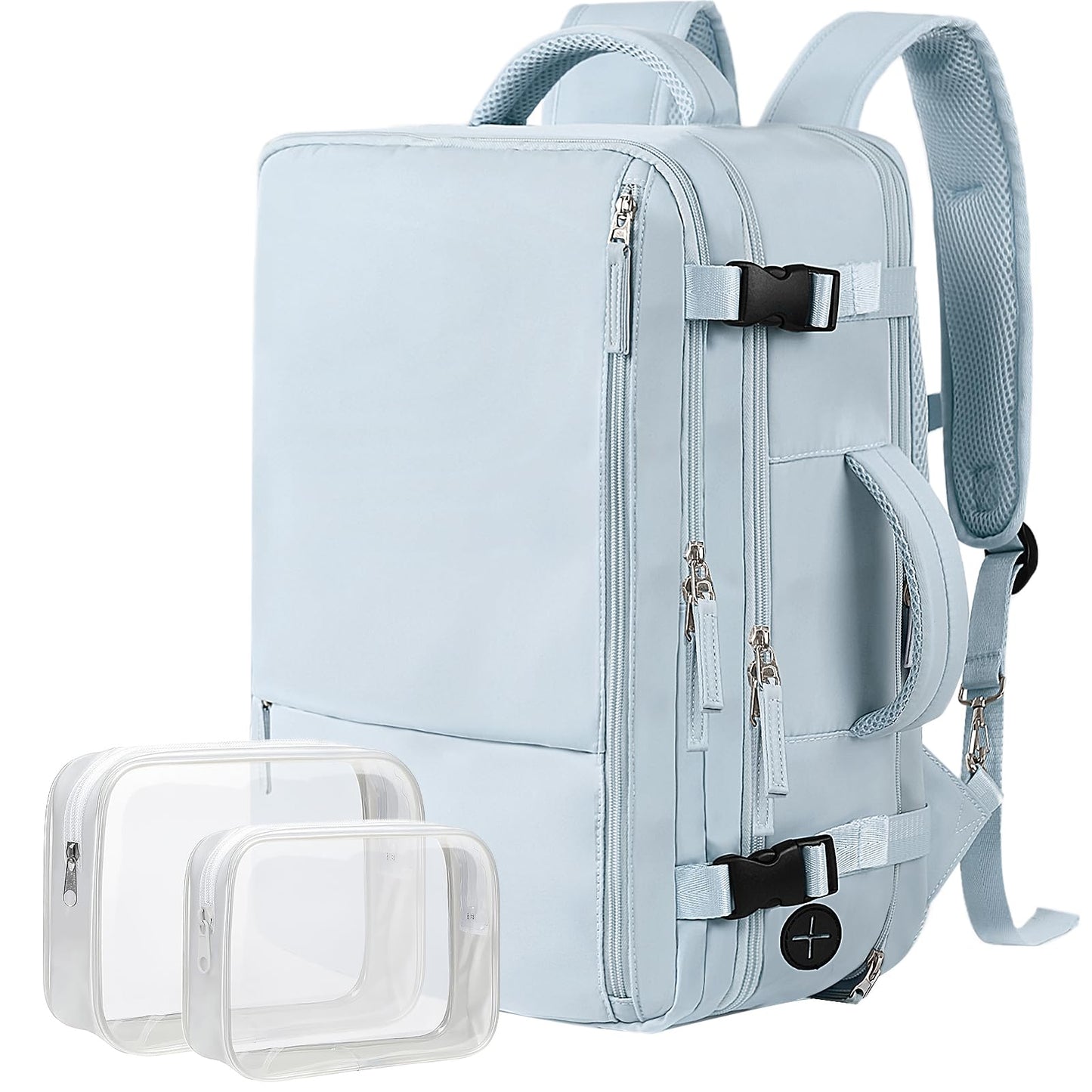 Hanples Extra Large Travel Backpack for Women as Person Item Flight Approved, 40L Carry On Backpack, 17.3 Inch Laptop Backpack, Waterproof Backpack, Hiking Backpack, Casual Bag(Light Blue)