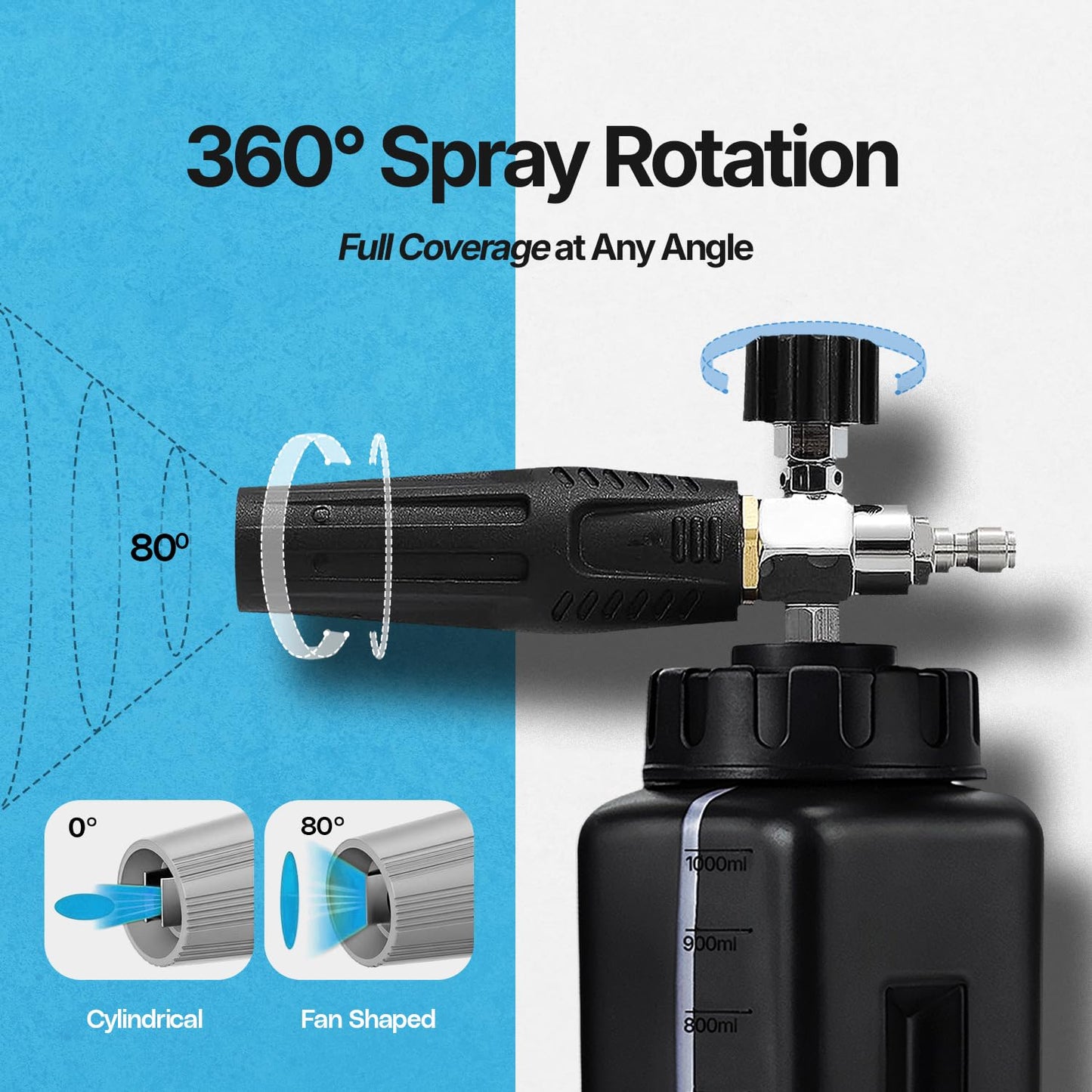 Crystal Clean Foam Cannon for Pressure Washer – High Performance Adjustable Foam Sprayer with 1/4” Quick Connector, Thick Foaming Spray Nozzle, 1000ml Wide Mouth Bottle for Car Wash