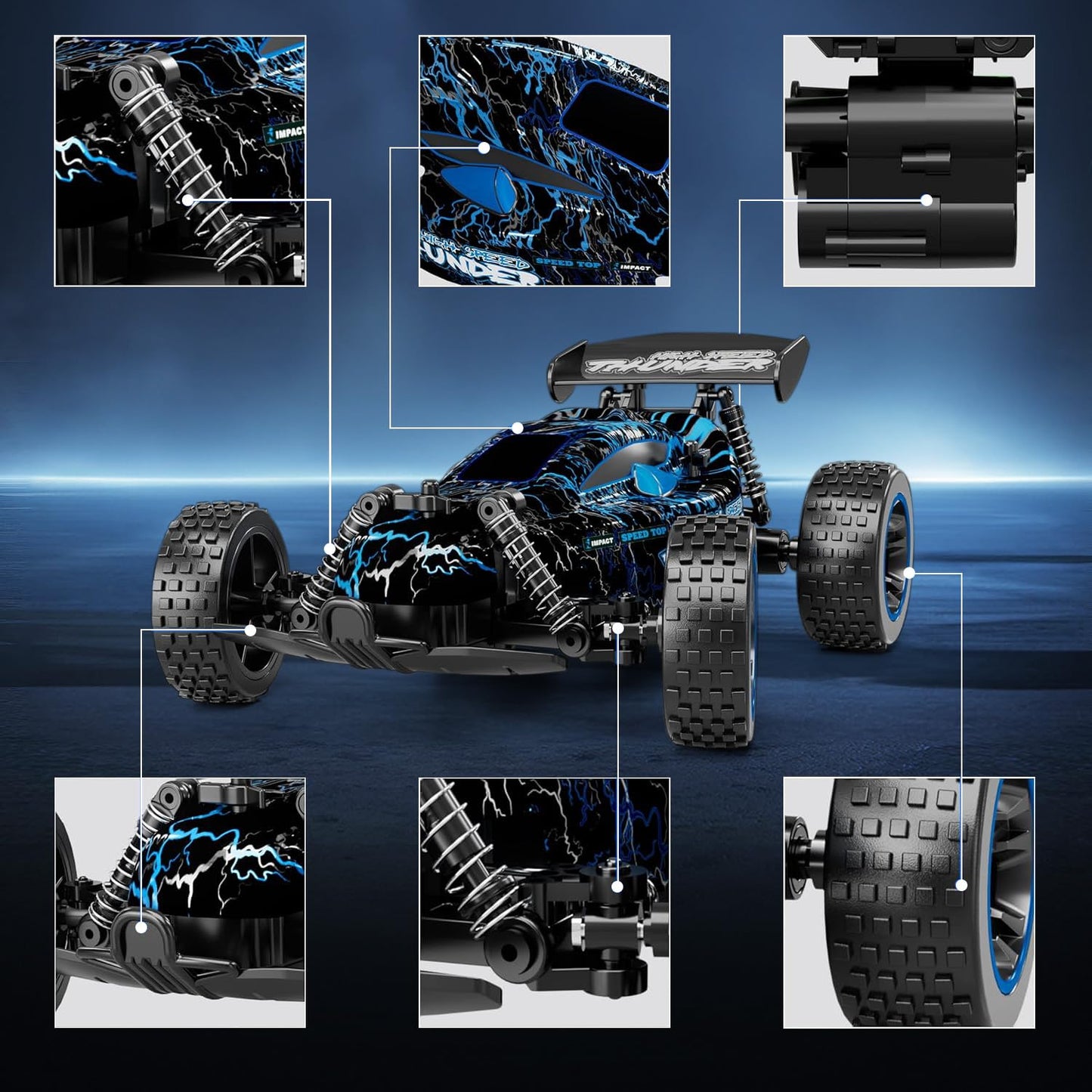 Tecnock RC Cars, Remote Control Car for Boys and Girls, 1:18 Scale RC Car, 2.4GHz 2WD All-Terrain RC Truck, Rechargeable Battery for 50-Min Play, Gift for Kids (Blue, Glow)