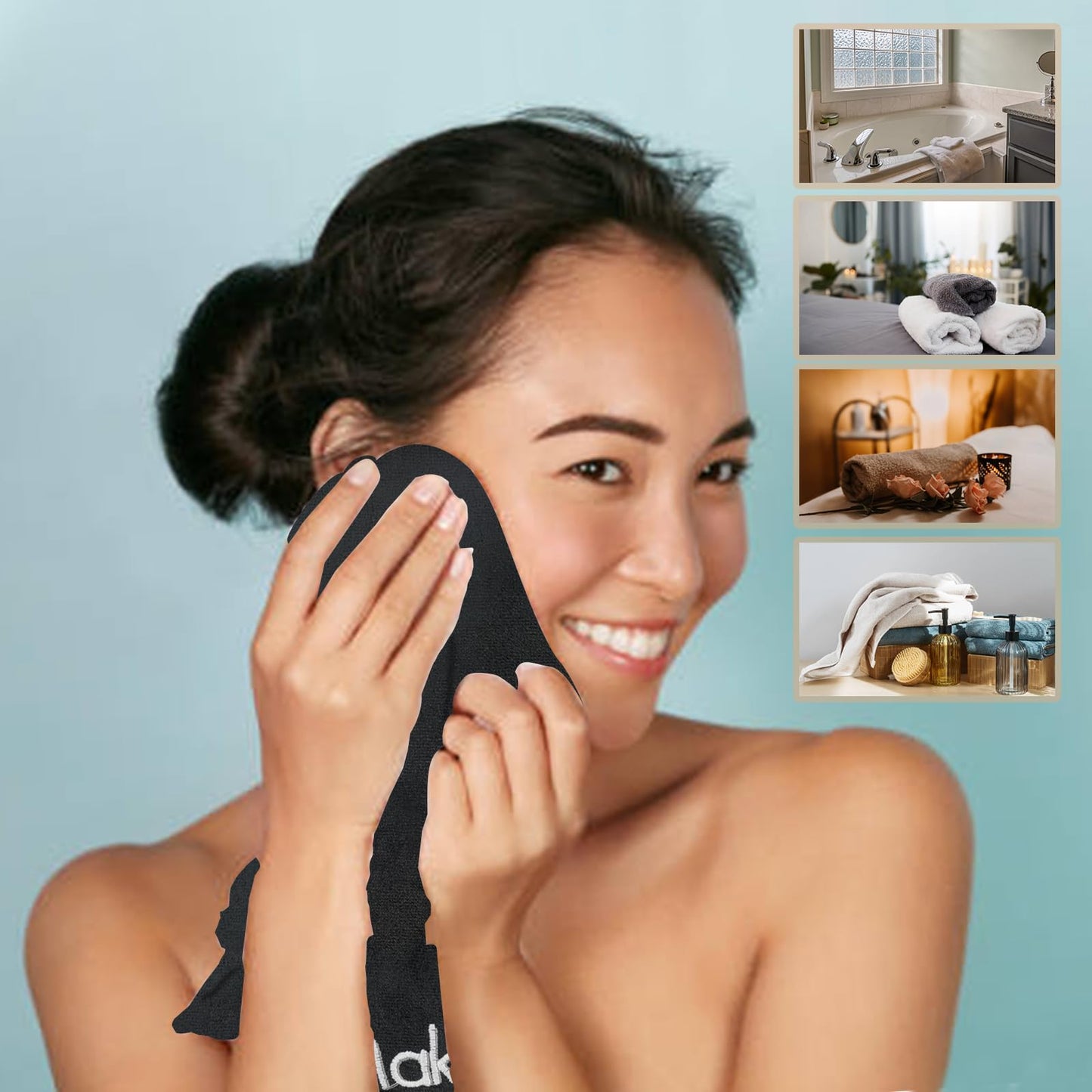 52 Pcs Black Makeup Washcloths - 13x13 Inch Microfiber Makeup Remover Towels - Reusable Soft Absorbent Face Cloth - Facial Cleansing Remover Washcloths for Women Skin Cleaning