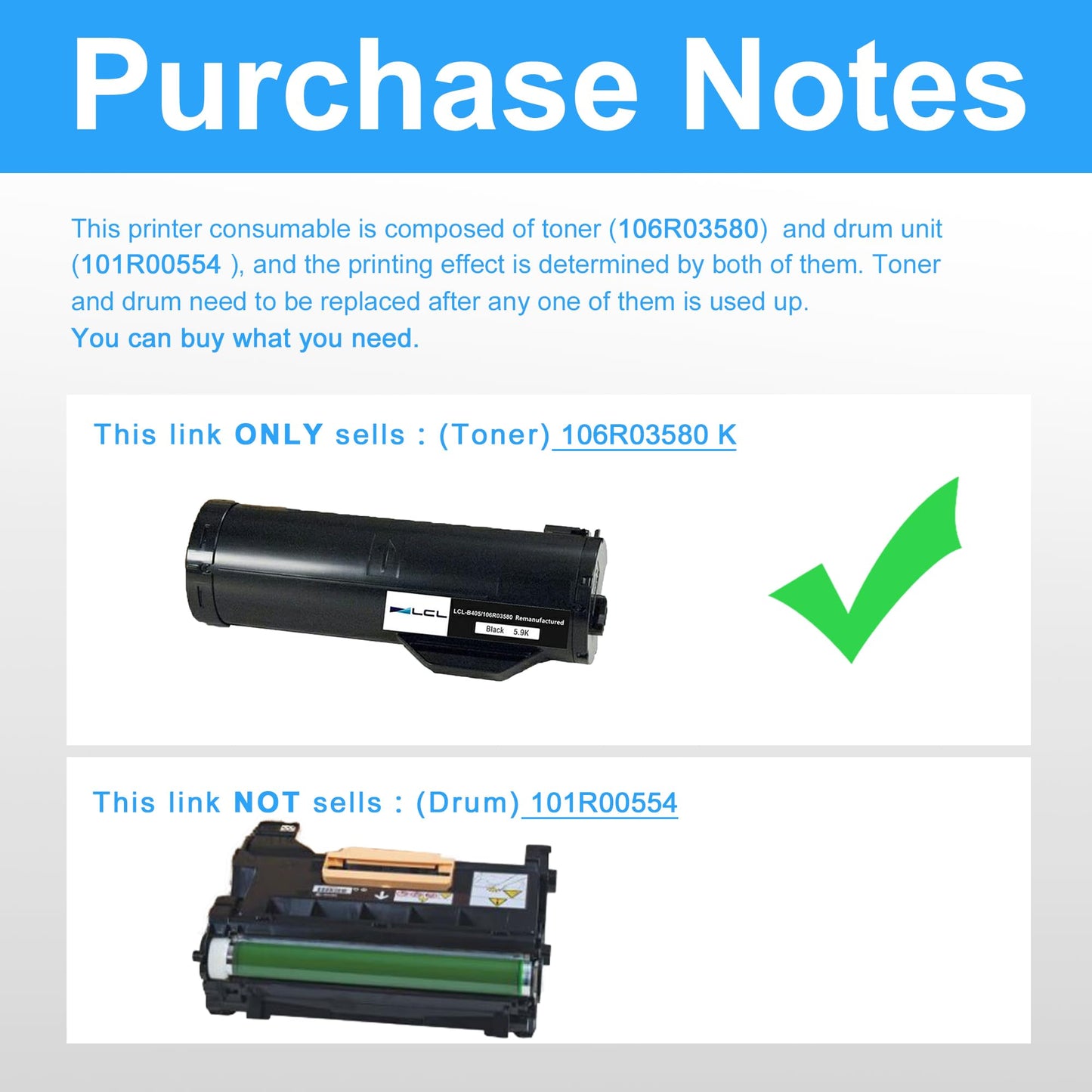 LCL Remanufactured Toner Cartridge for Xerox VersaLink B405 B400 B400DN B400N B405DN 106R03580 5900 Pages (1-Pack,Black) for Xerox VersaLink B405 VersaLink B400 VersaLink B400DN VersaLink B400N