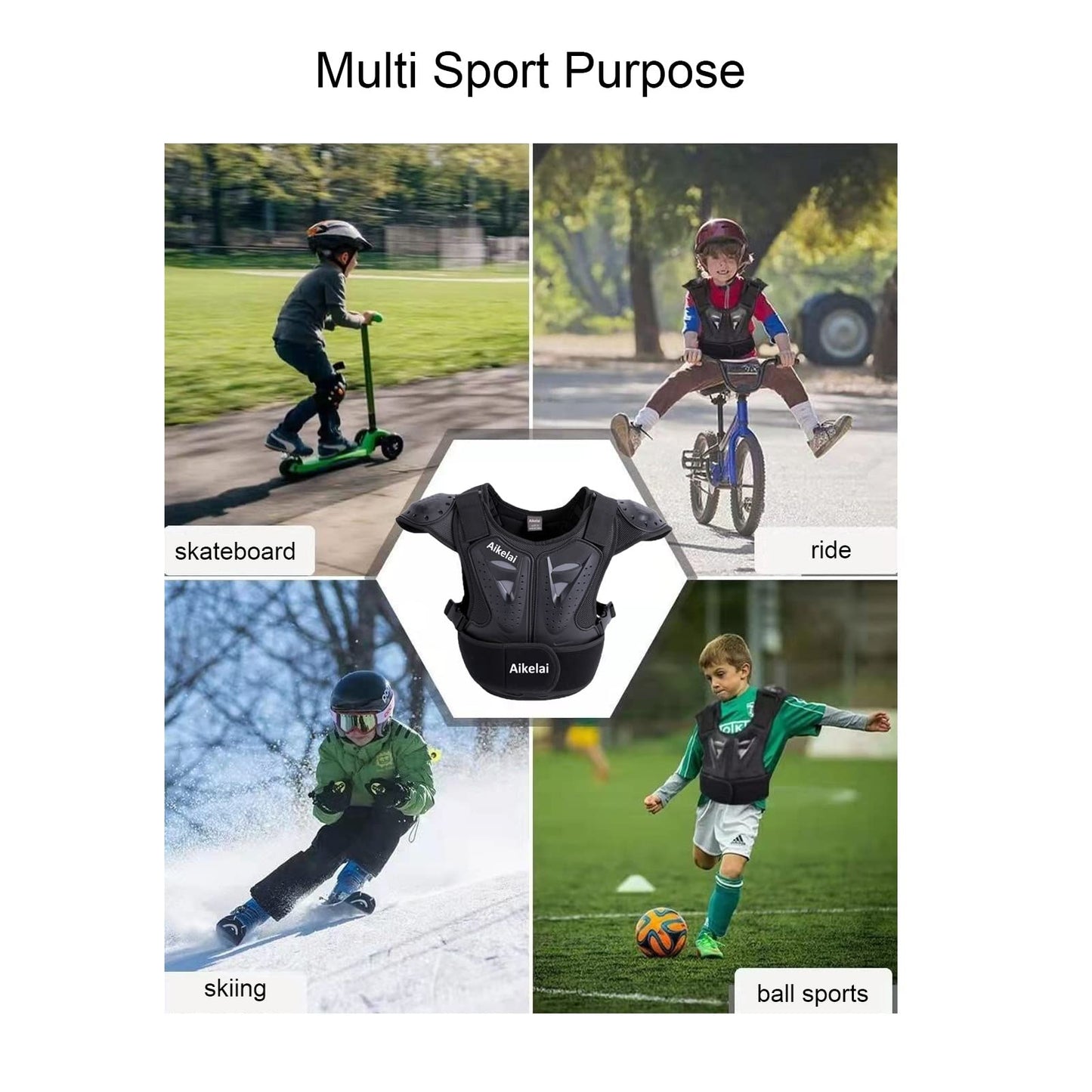 Aikelai Kids Chest Armor Back Spine Chest Body Protector Motorcycle Motocross Protection Gear Guard Dirt Bike Riding Racing Vest for Child (S)