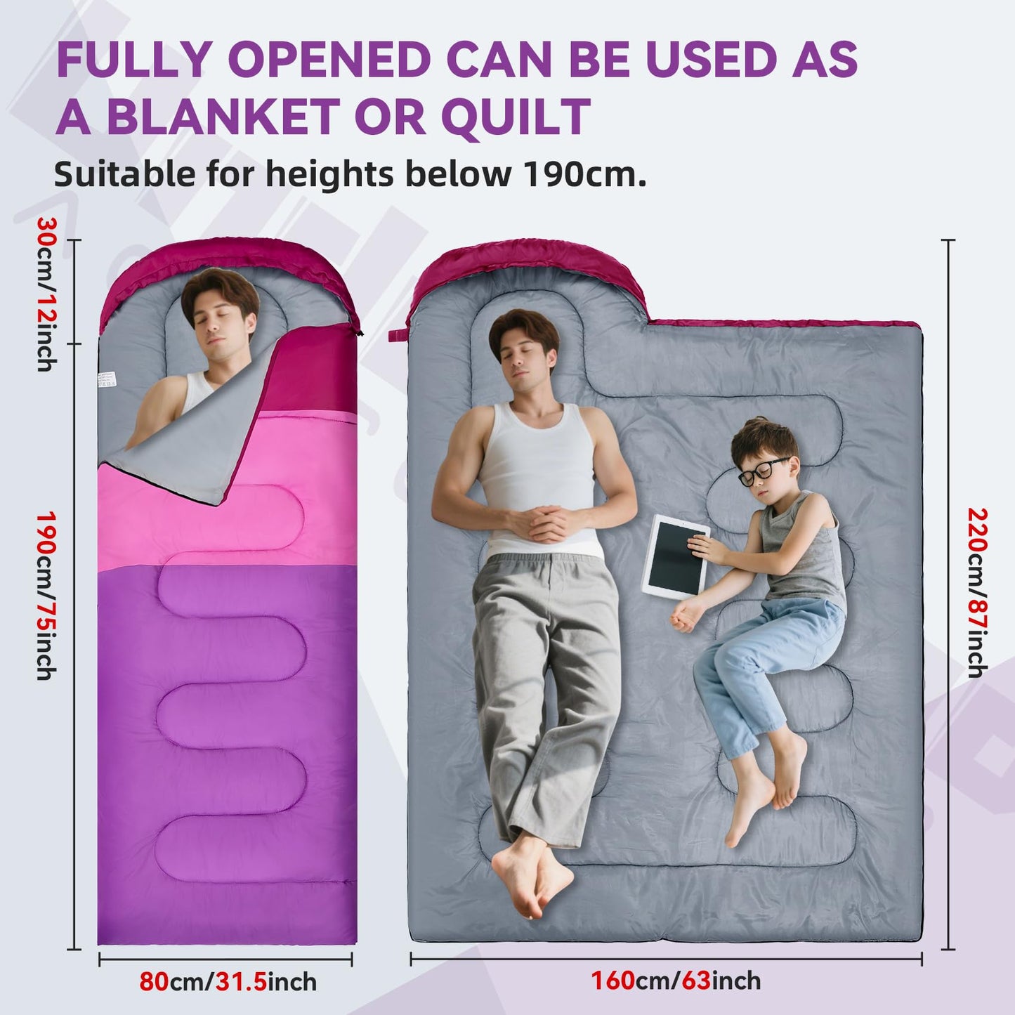 Camping Sleeping Bags for Adults Kids - Lightweight Sleeping Bag for Camping, Compact Backpacking Gear for Boys, Girls, Youths, Teens, Hiking Outdoor Travel Essentials for Warm & Cold Weather