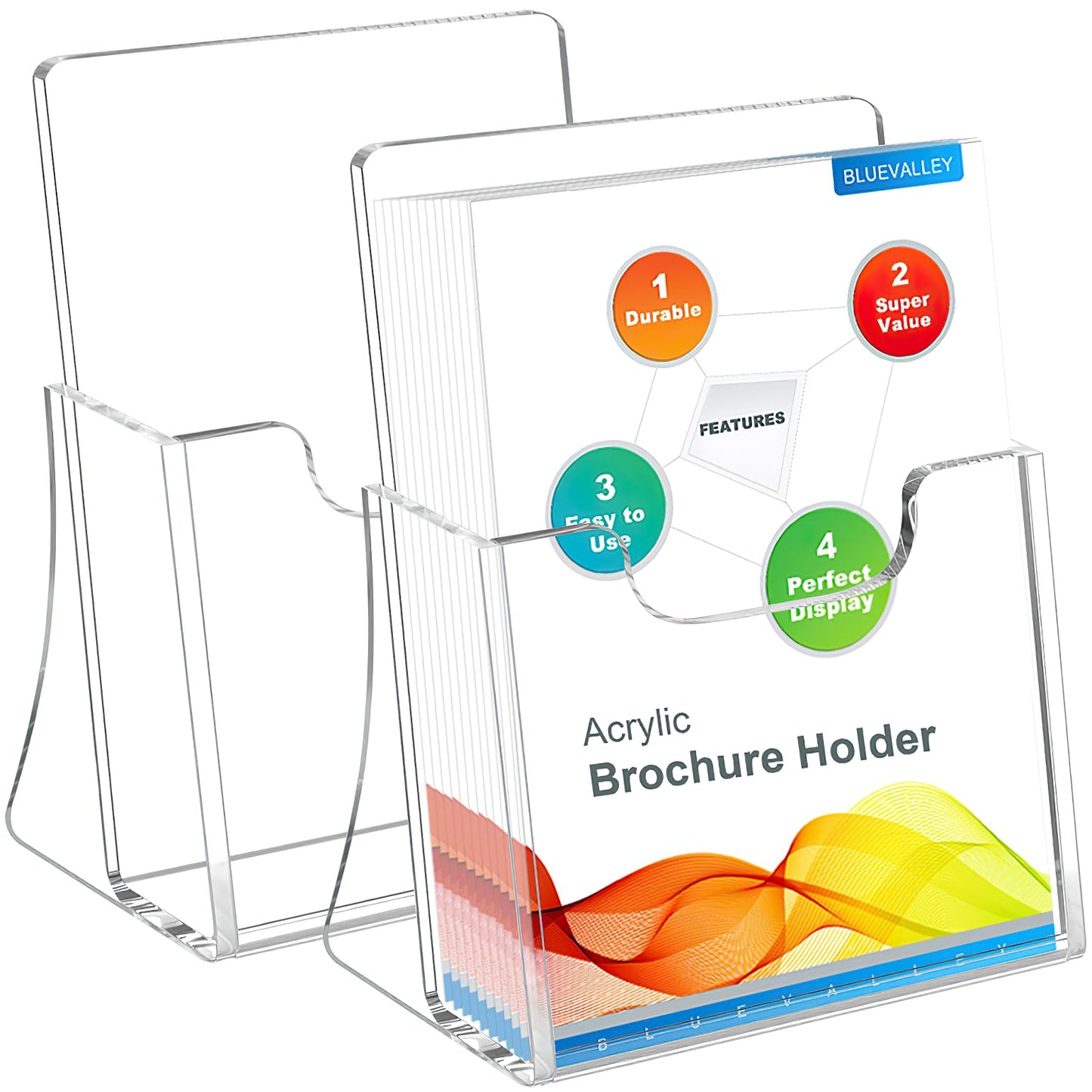 Acrylic Brochure Holder for 8.5x11 Inches Trifold Pages, Clear Plastic Flyer Display Stand Countertop Literature Holder for Magazine Pamphlet Booklet Menu -2 Pack