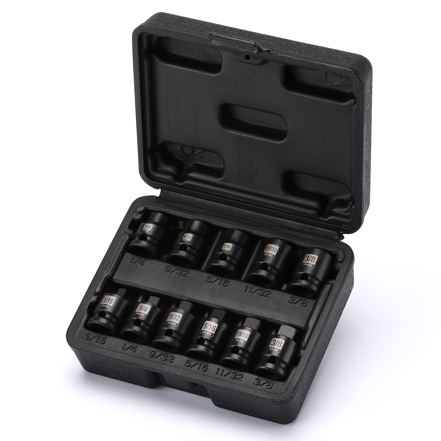 EMENTOL 11PCS 3/8" Drive Pipe Plug Socket Set, SAE, CR-MO, Tapered Male Square Drive- 3/16 Inch to 3/8 Inch, Chamfered Female Square Drive- 1/4 Inch to 3/8 Inch, 11 Pieces Set
