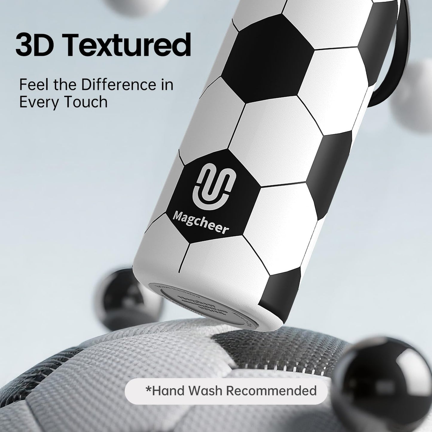 Magcheer 20oz Insulated Misting Water Bottle - 3D Textured Soccer Leak-Proof Cooling Sprayer for Training & Games