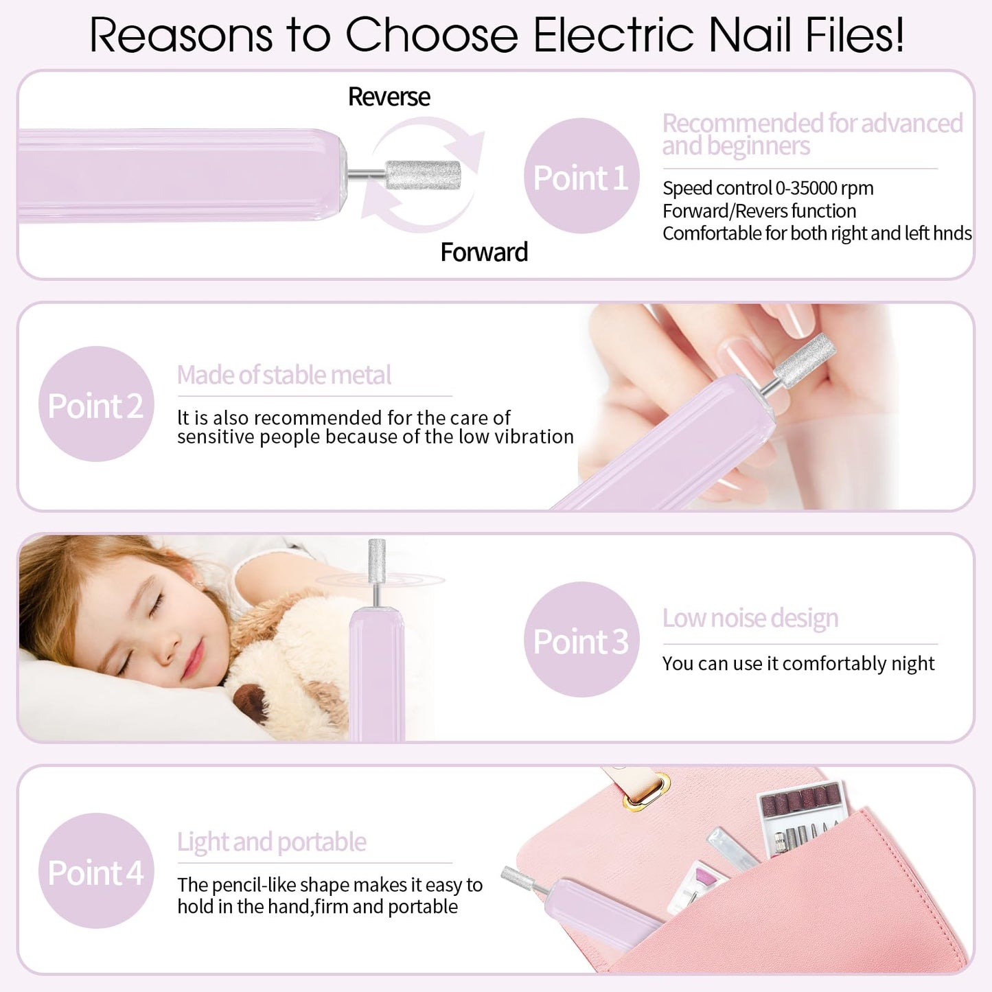 Professional Manicure Pedicure Kit -360° Light, Rechargeable Electric Nail Drill, Cordless Electric Nail File Set, 3 Speeds Hand Foot Care Nail Drill for Thick Nail Toenail Cuticle
