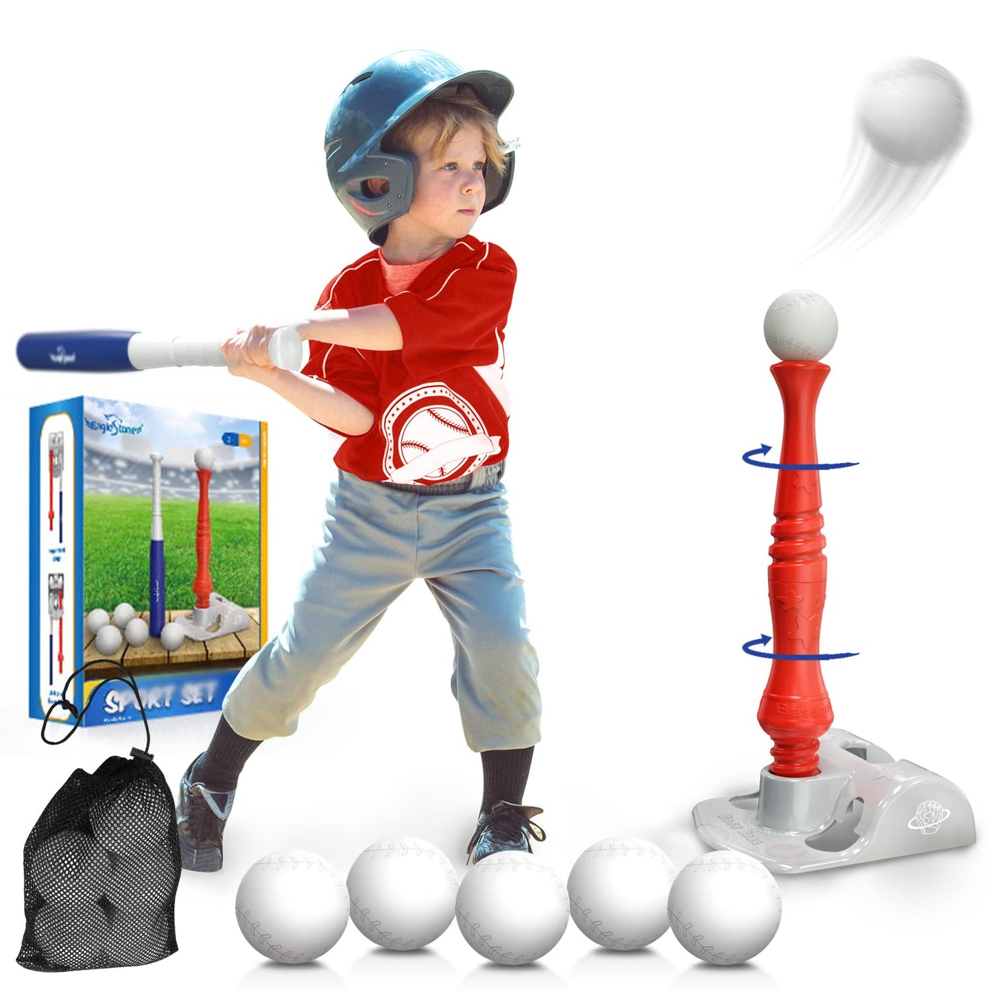 Eagle Stone T-Ball Set for Toddlers, Kids Baseball Tee Game Includes 6 Balls - Adjustable T Height, Fun t Ball Set Adapts with Your Child's Growth Sports, Improves Batting Skills for Boys &Girls