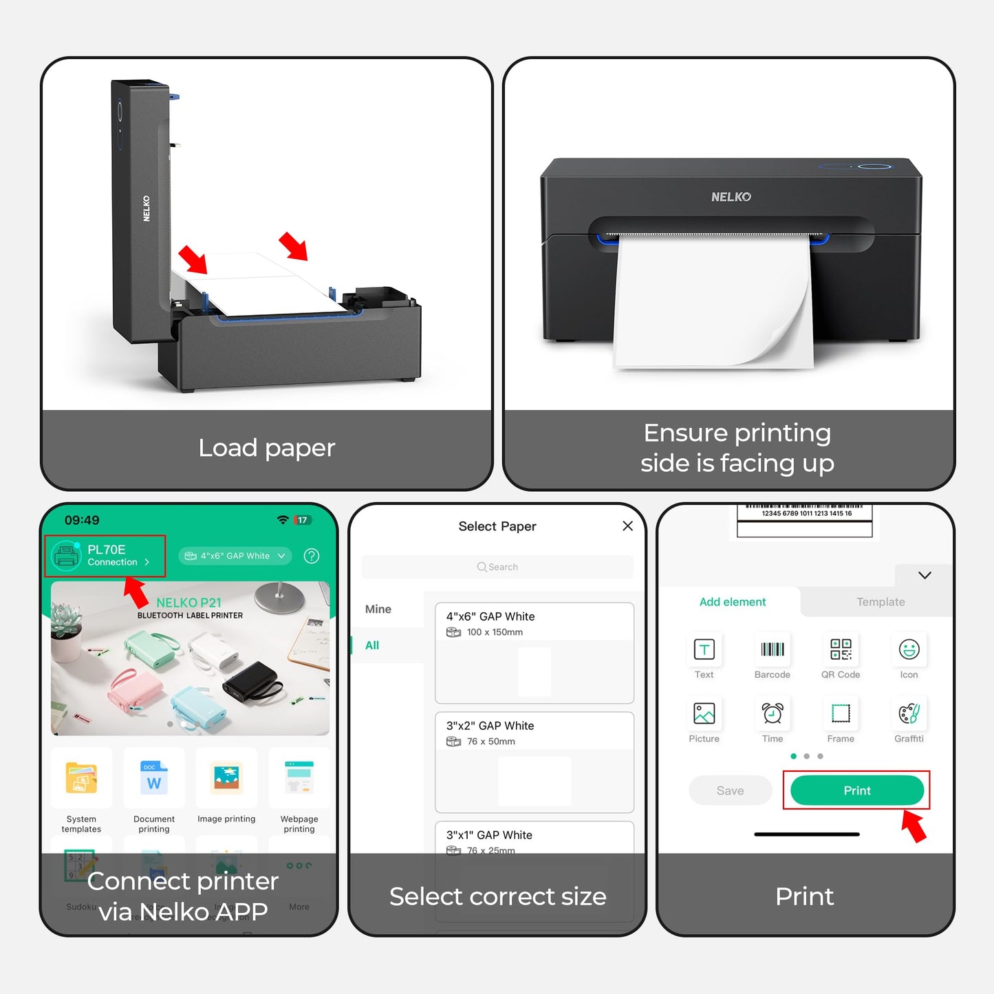 Bluetooth Shipping Label Printer, NELKO Wireless 4x6 Thermal Shipping Label Printer for Small Business, Support iPhone, Android, Windows, MAC and Chrome OS, Widely Used for Canada Post, Amazon, Etsy