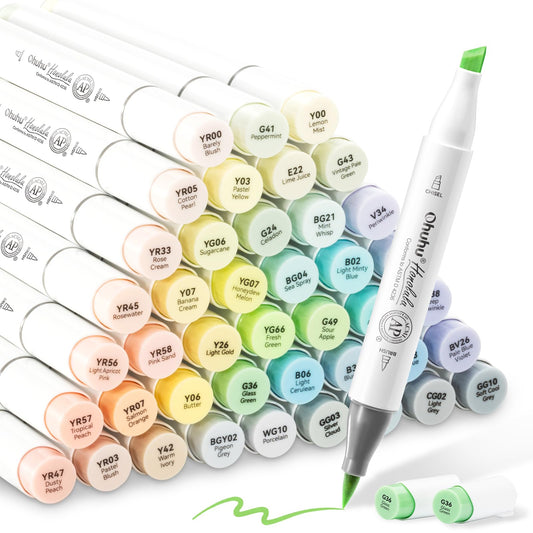 Ohuhu Pastel Alcohol Brush Markers - 48 New Pastel Colors - Blossoming - Alcohol Based Double Tipped Art Alcohol Markers for Artist Adults' Coloring Illustration - Brush & Chisel Dual Tips - Honolulu