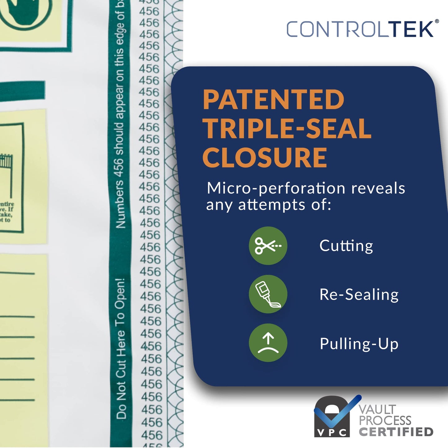 CONTROLTEK SafeLOK Tamper-Evident Cash Bags 12" x 16" Opaque, Pack of 100