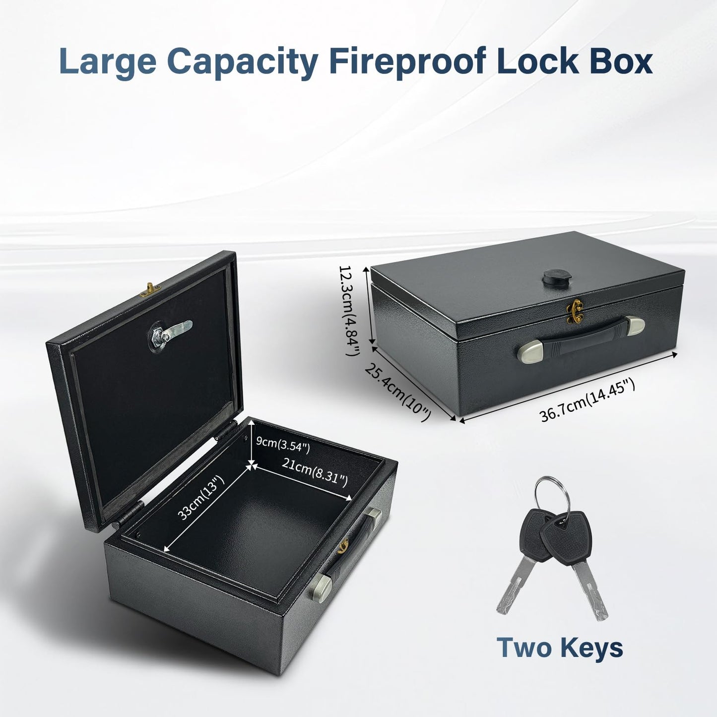 KABISAFE Fireproof Safe with Key Lock, Portable Safe Box Lock Box for Home, Fireproof Safe Box for A4 Documents, Jewelry, Passport, Cash, 14.45 x 10 x 4.84 Inch, Black